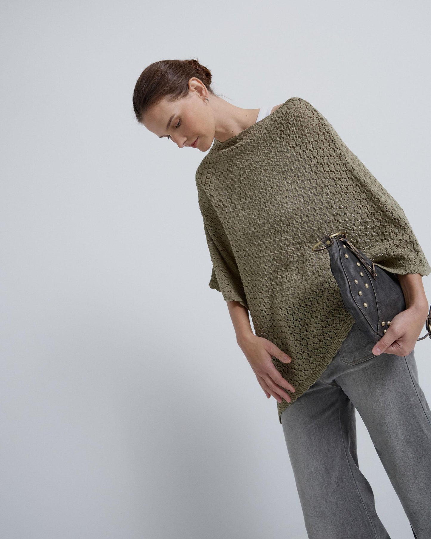 Green Peak Openwork Poncho