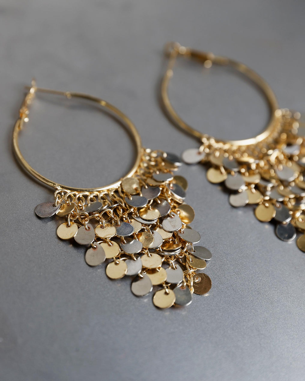 Boucles D’oreilles Anneaux Sequins Doré