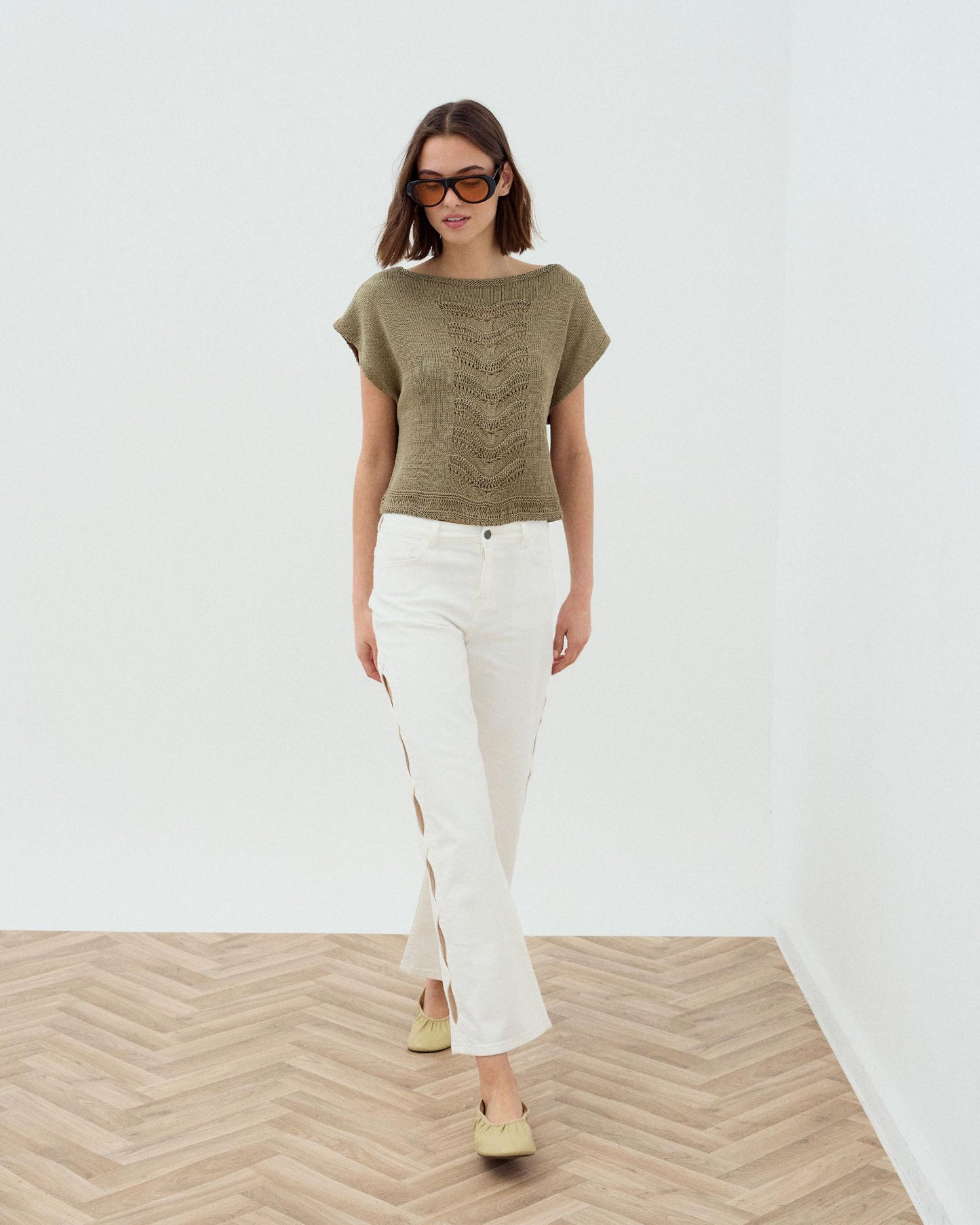 Jeans Fentes Ovales Blanc