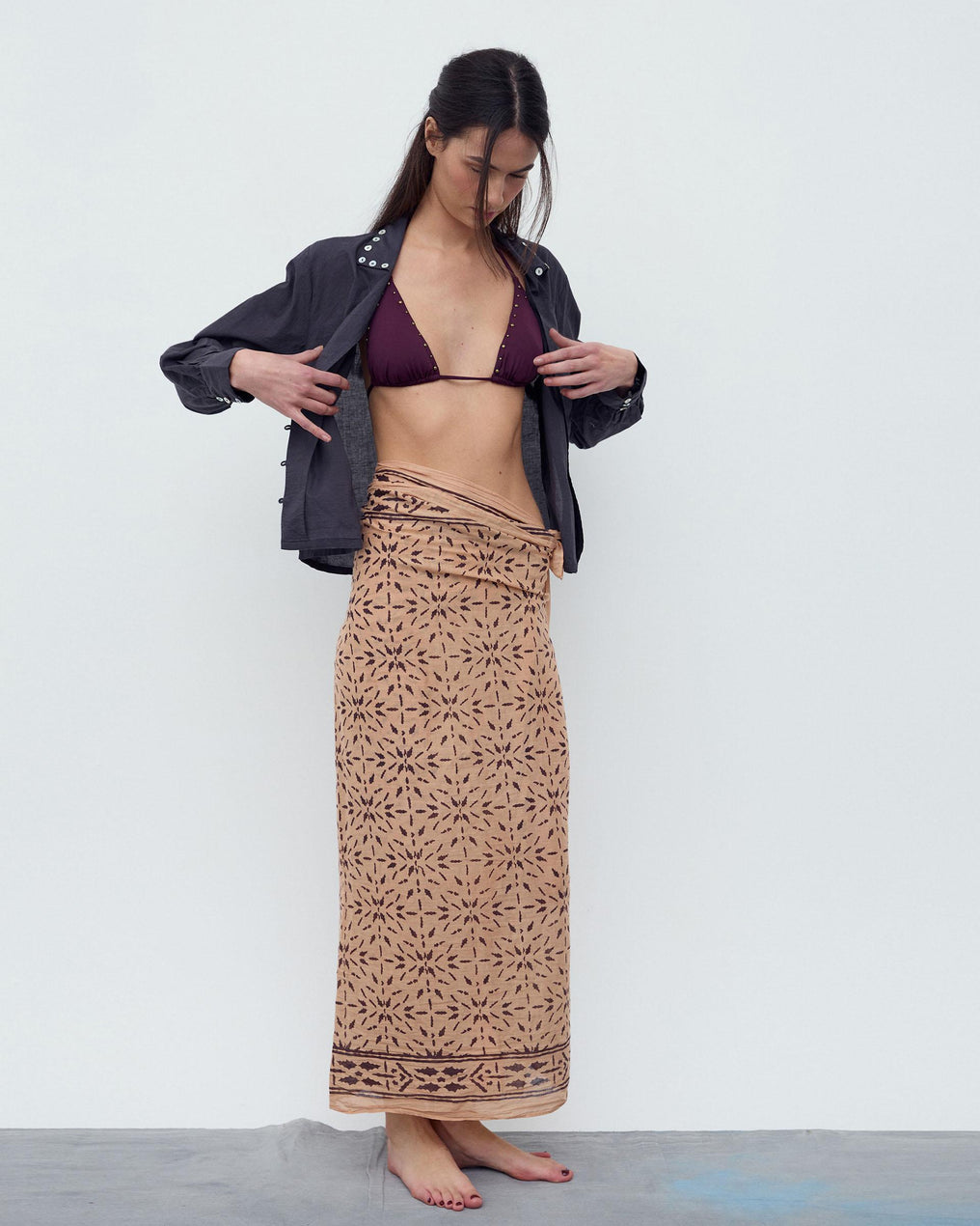 Pareo Estampado Hojas Cenefa Salmon