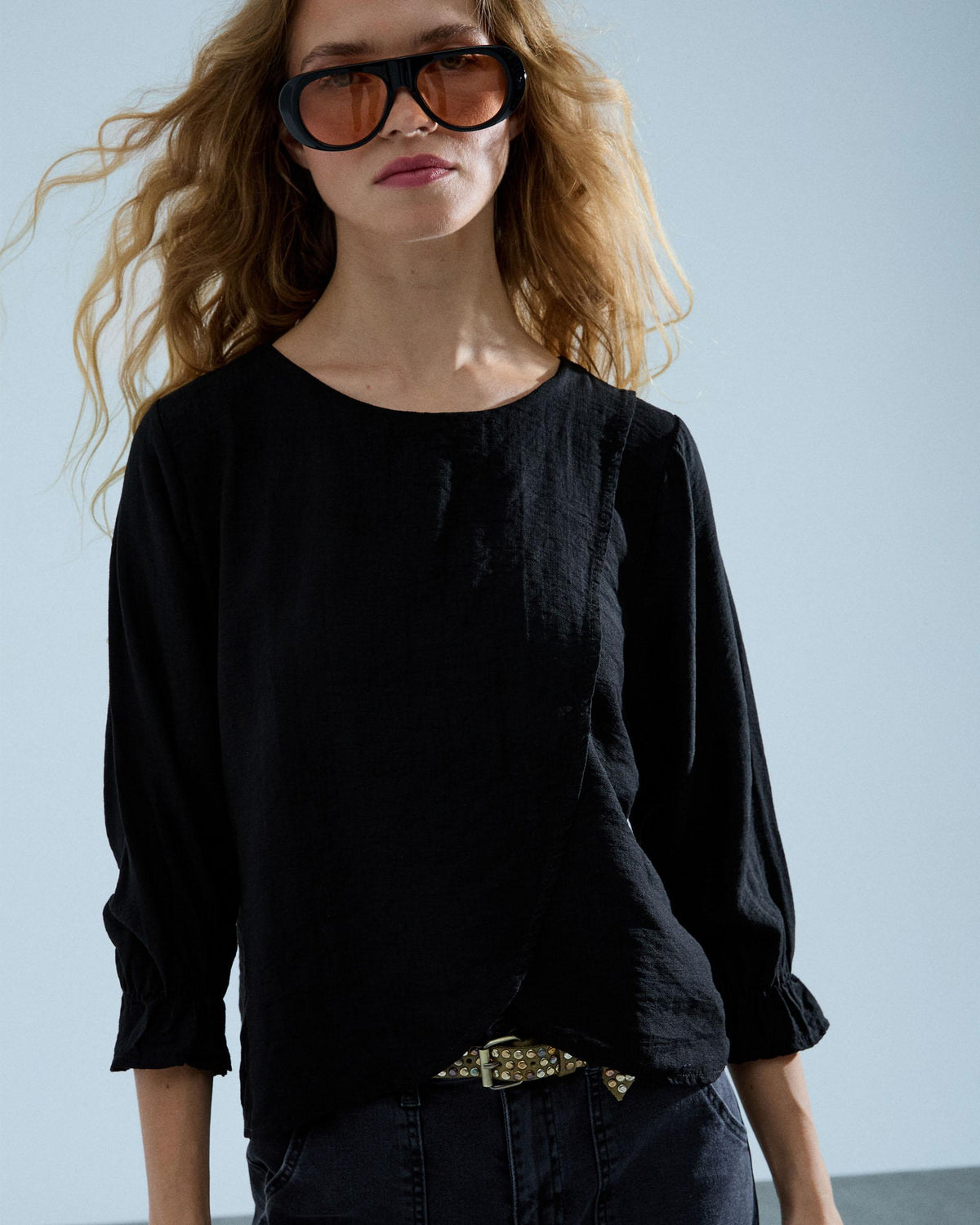 Blusa Delantero Cruzado Negro