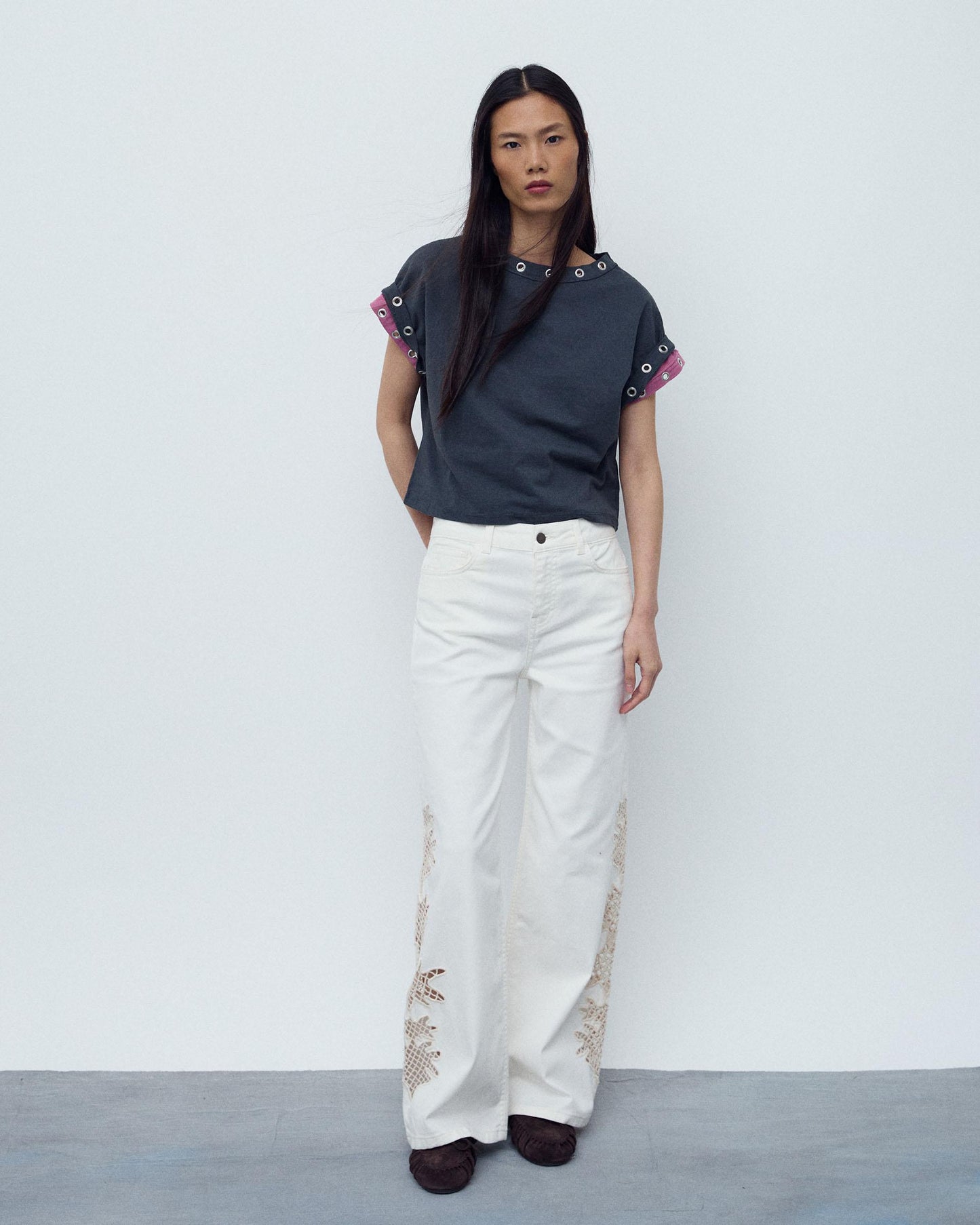 Jeans Detalhe Crochet Branco