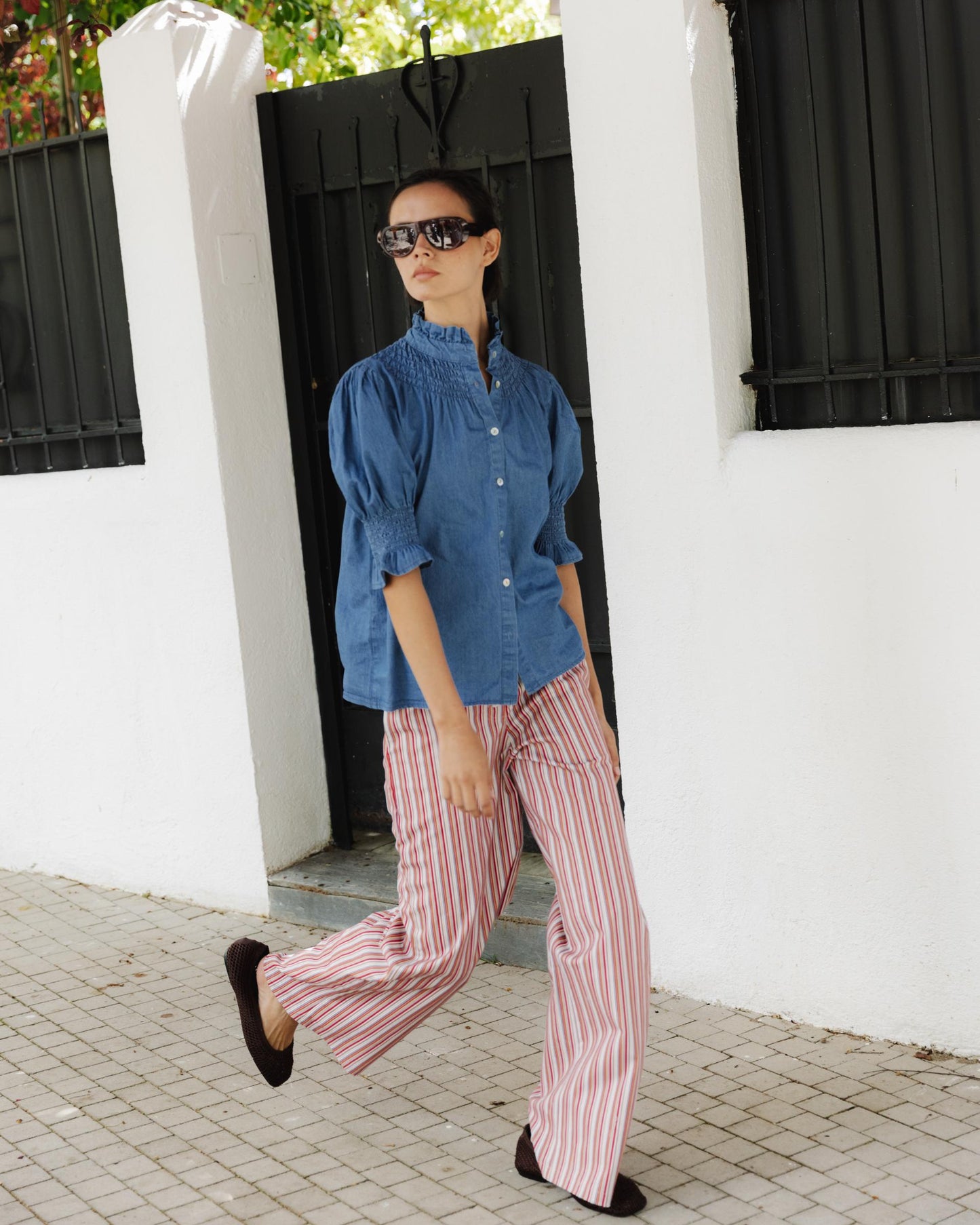 Pantalón Rayas Botones Multicolor