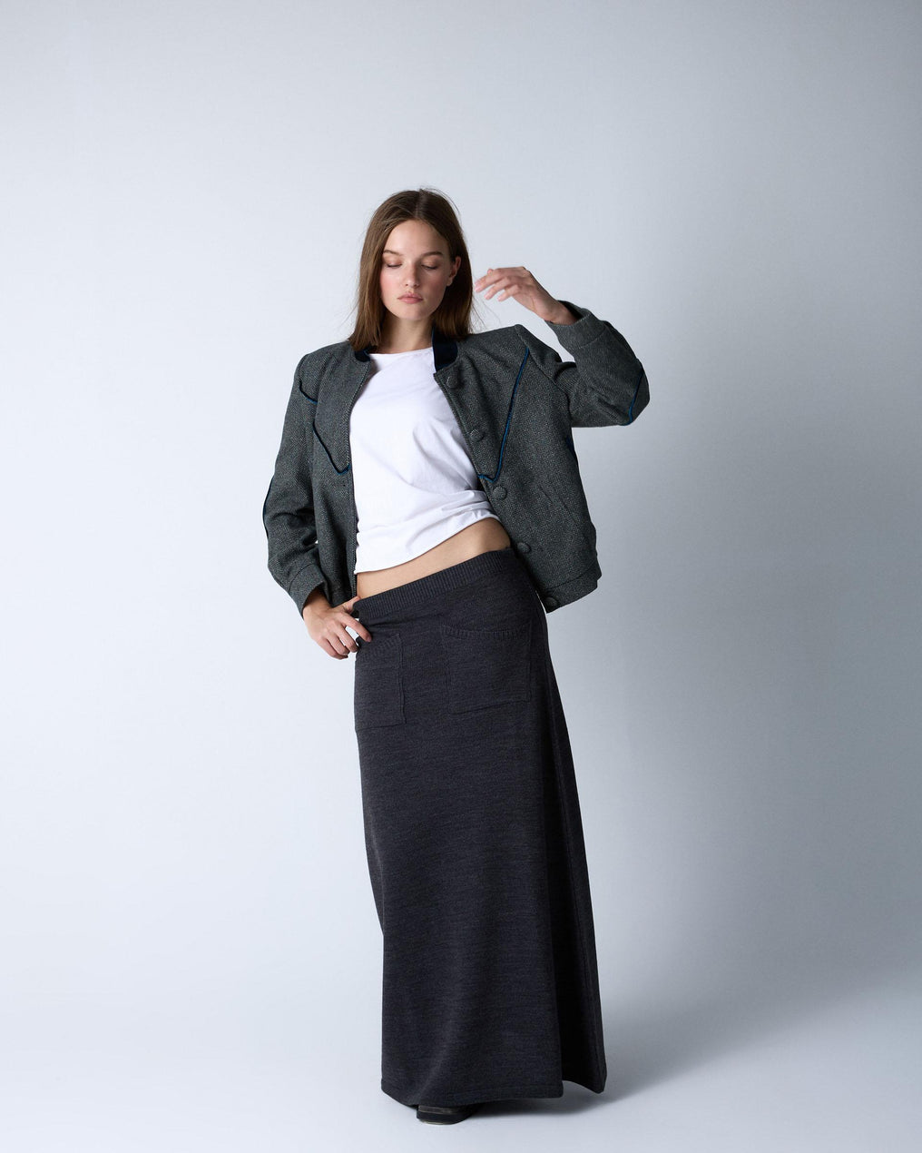 Falda Punto Bolsillos Antracita