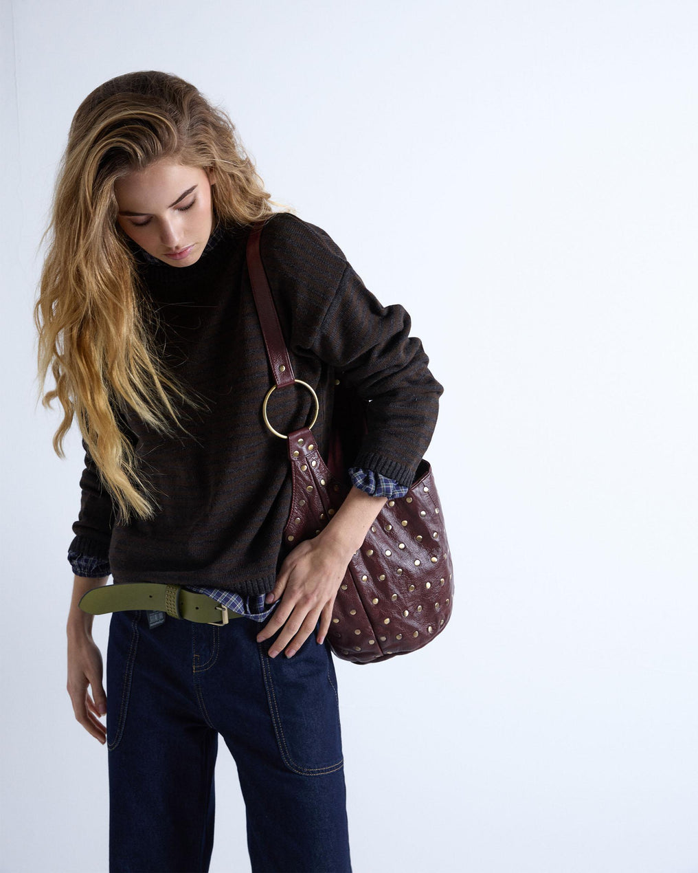 Anthracite Striped Crew Neck Sweater