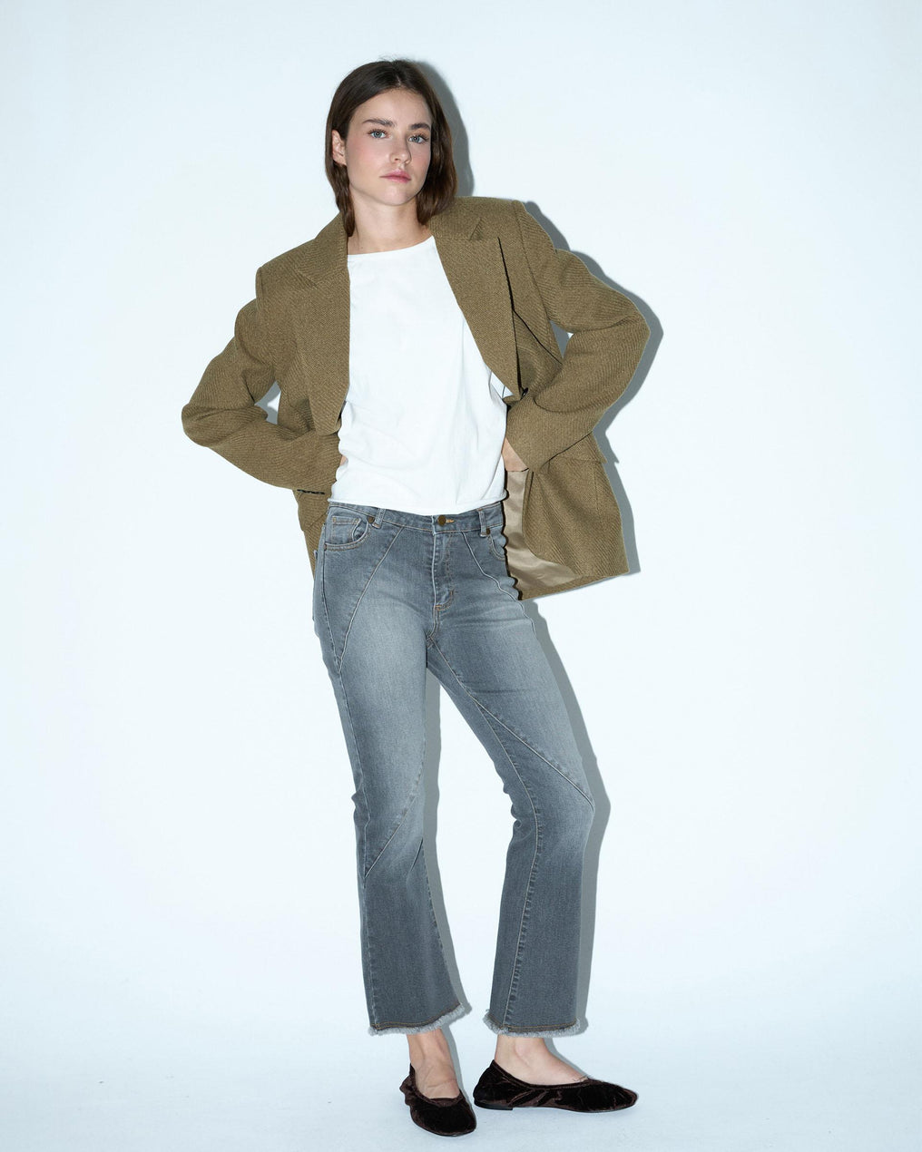 Gray Diagonal Cut Jeans