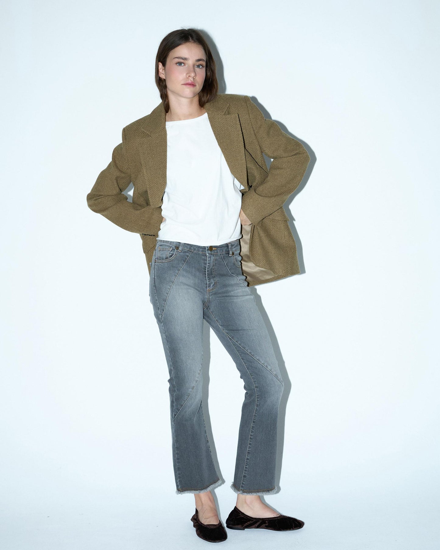 Gray Diagonal Cut Jeans