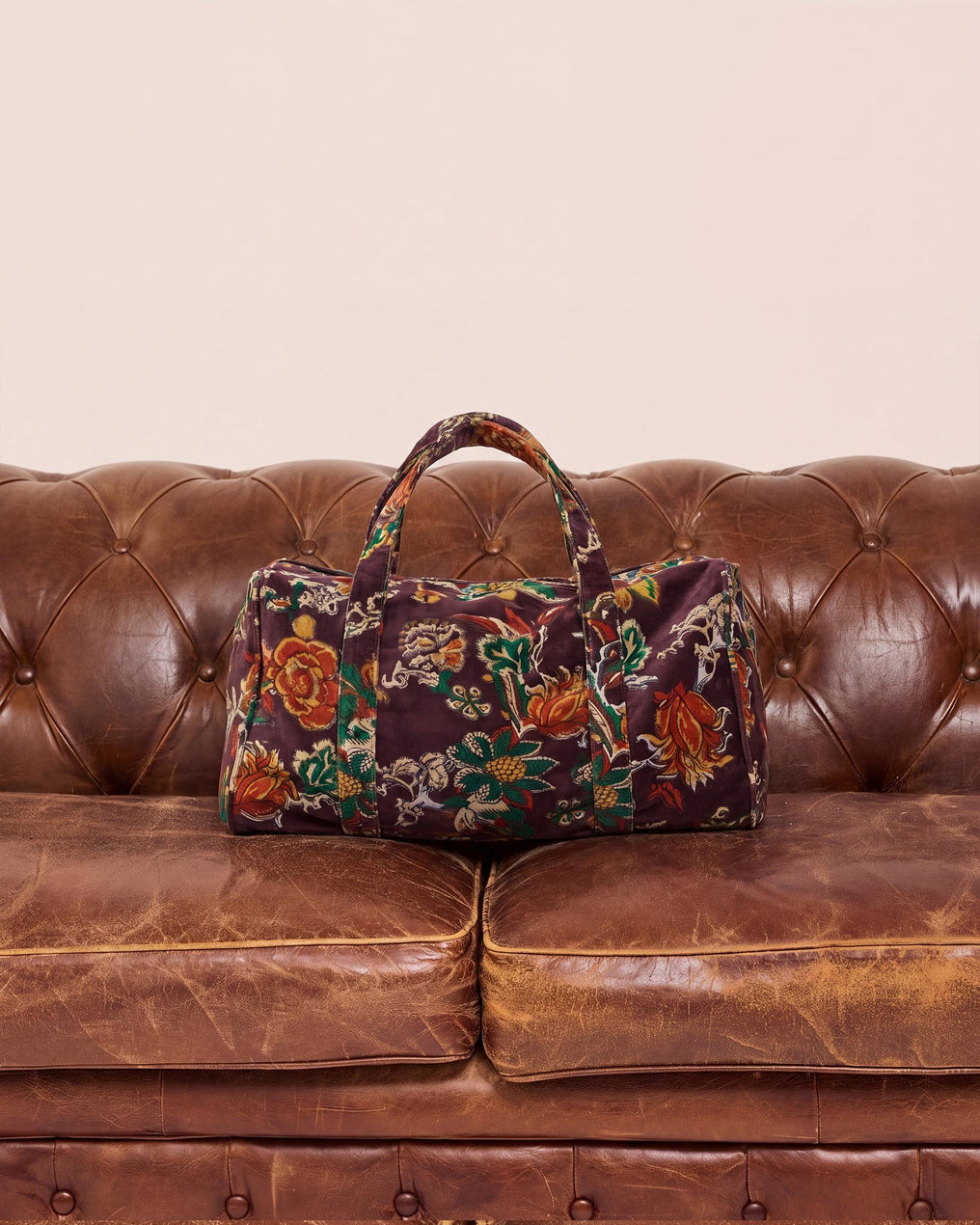 Bolsa De Viaje Terciopelo Estampado Marrón