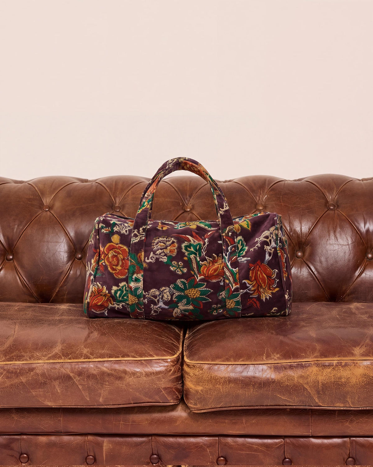 Bolsa De Viaje Terciopelo Estampado Marrón