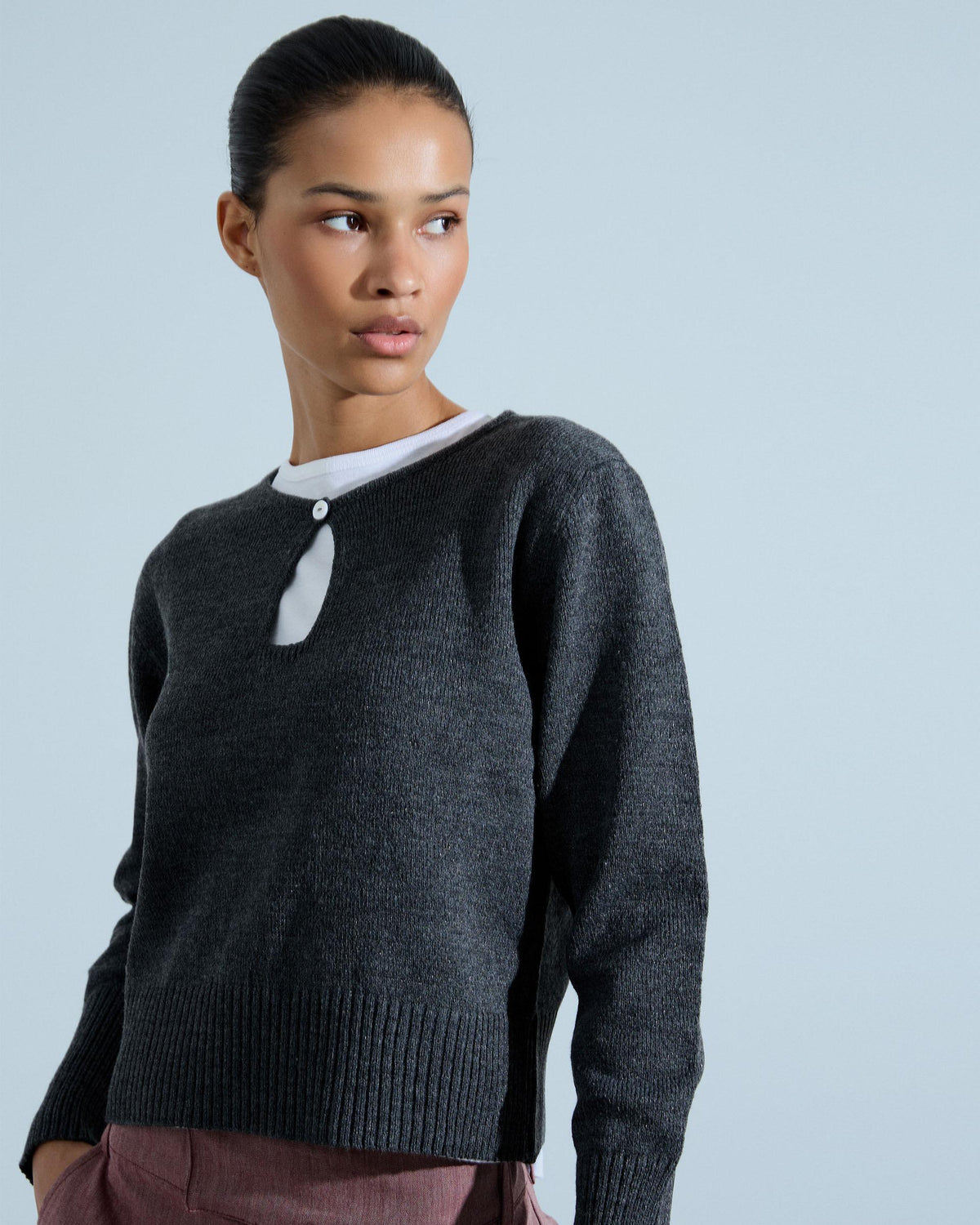 Jersey Abertura Botón Lurex Antracita