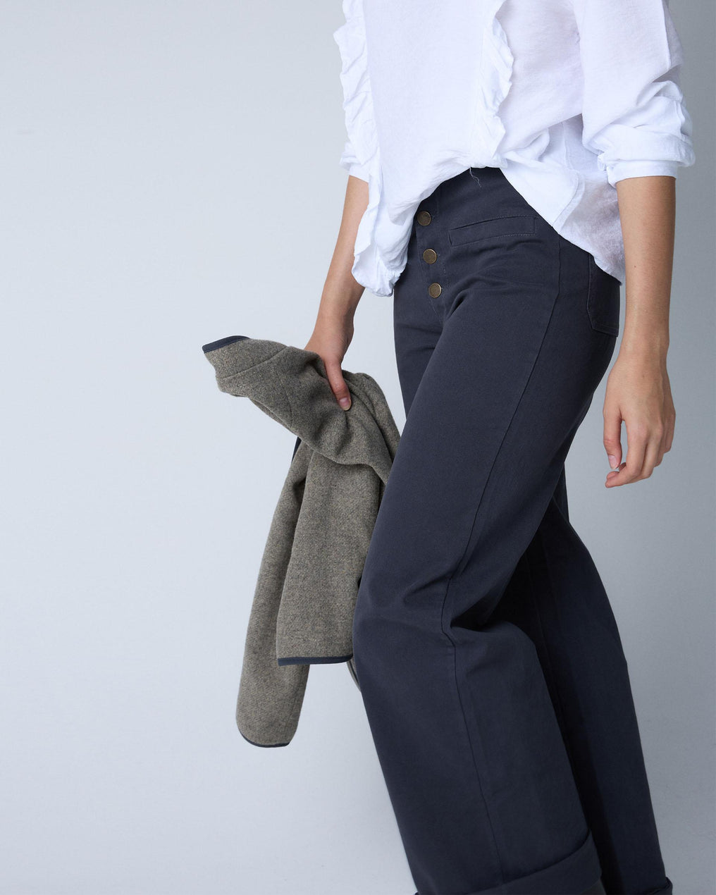 Anthracite Buttonless Waistband Trousers