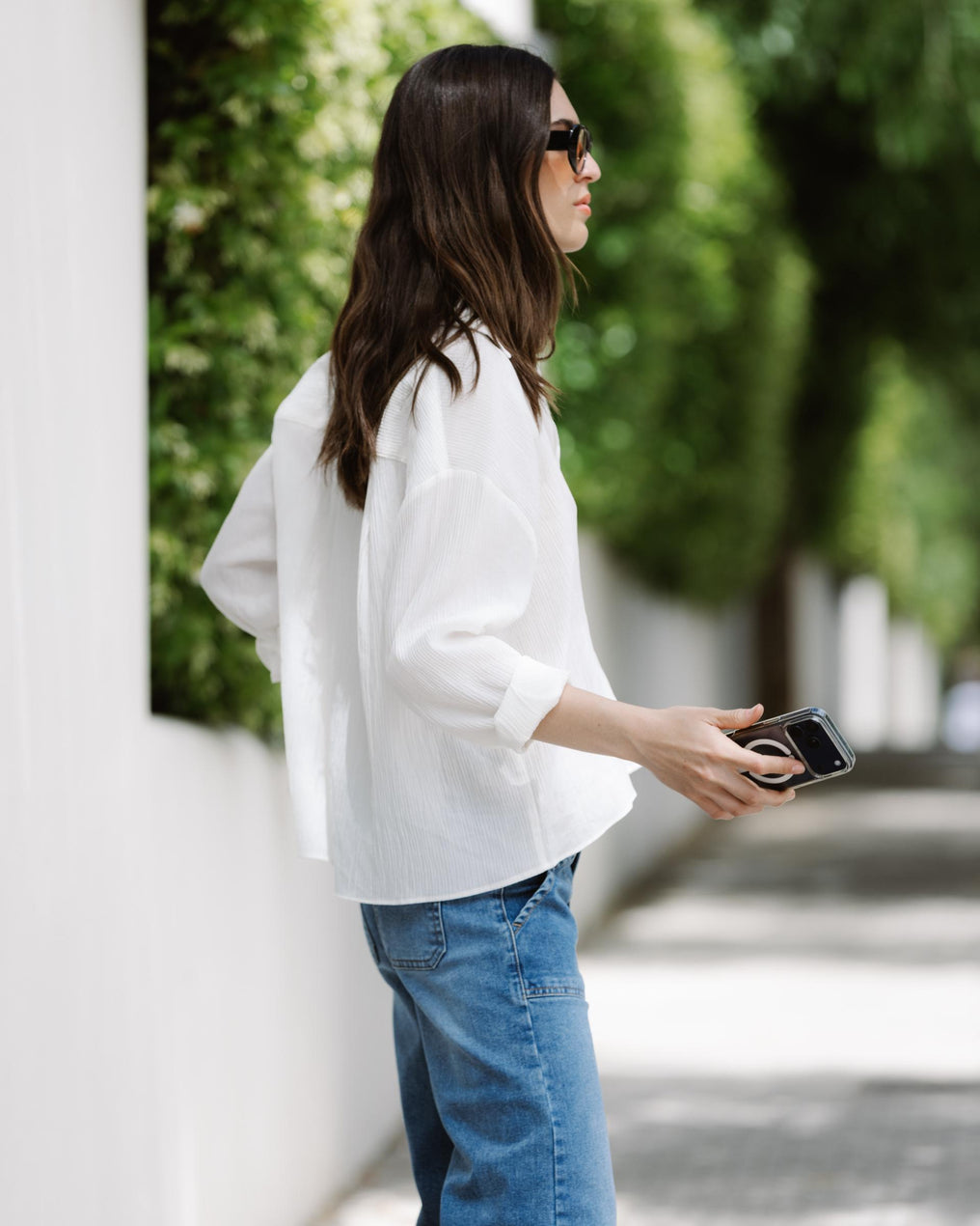 White Pleated Knit Shirt