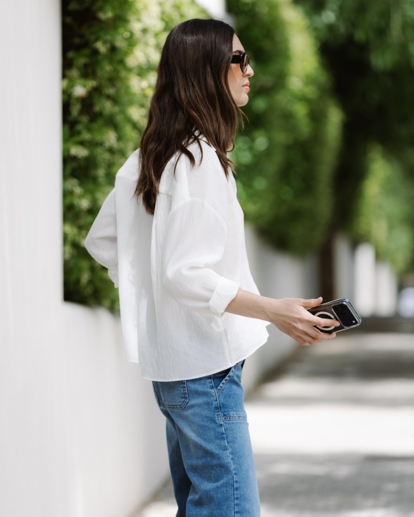 White Pleated Knit Shirt