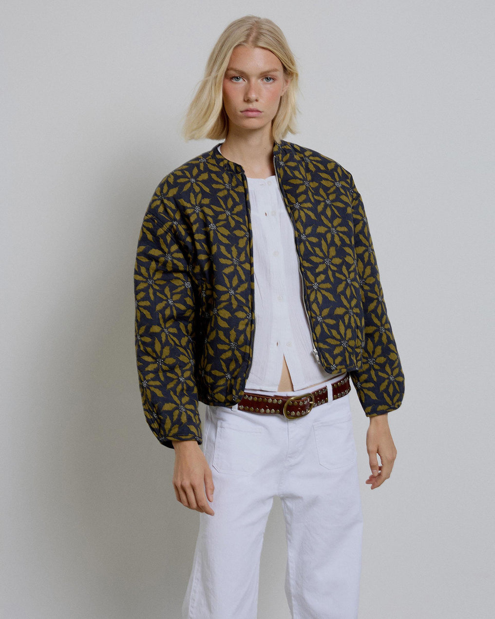 Yellow Palm Tree Print Bomber Jacket
