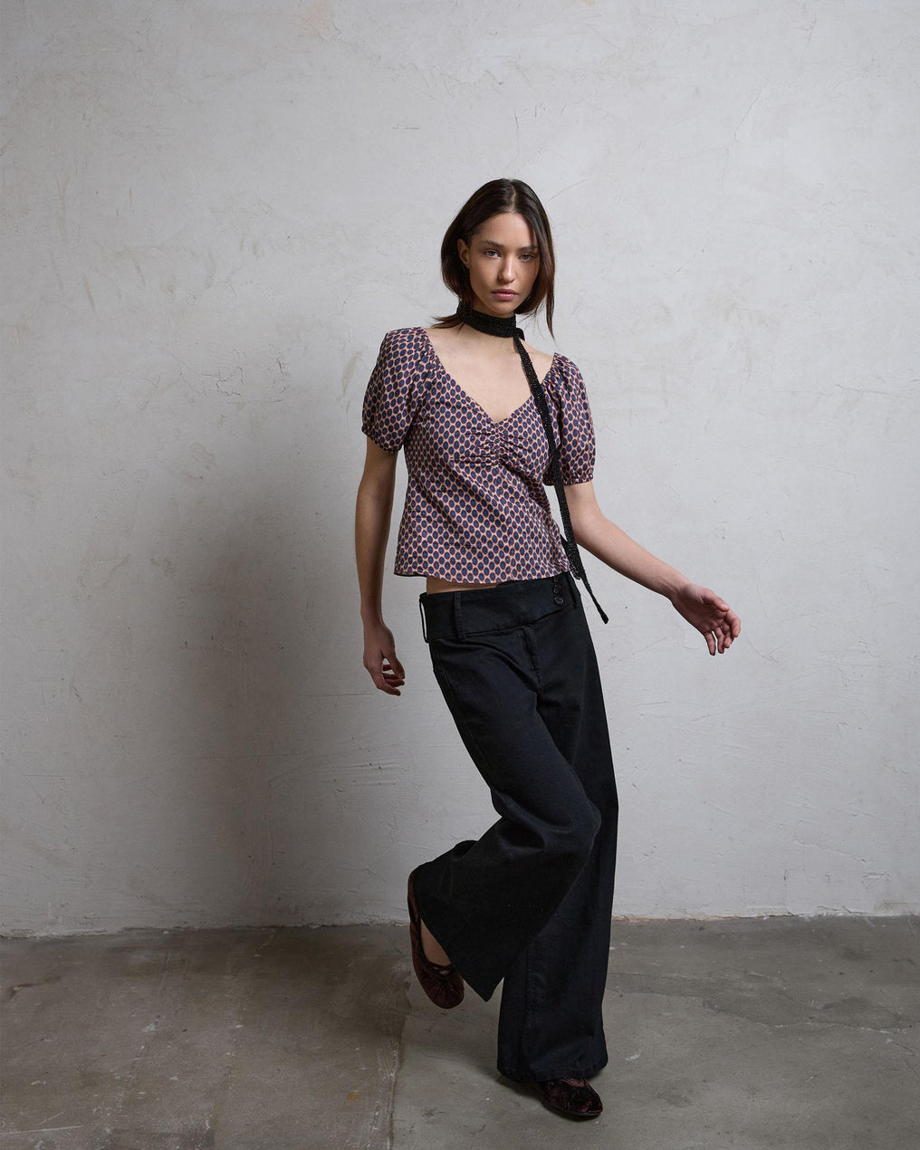 Top Fruncido Escote Manga Corta Multicolor