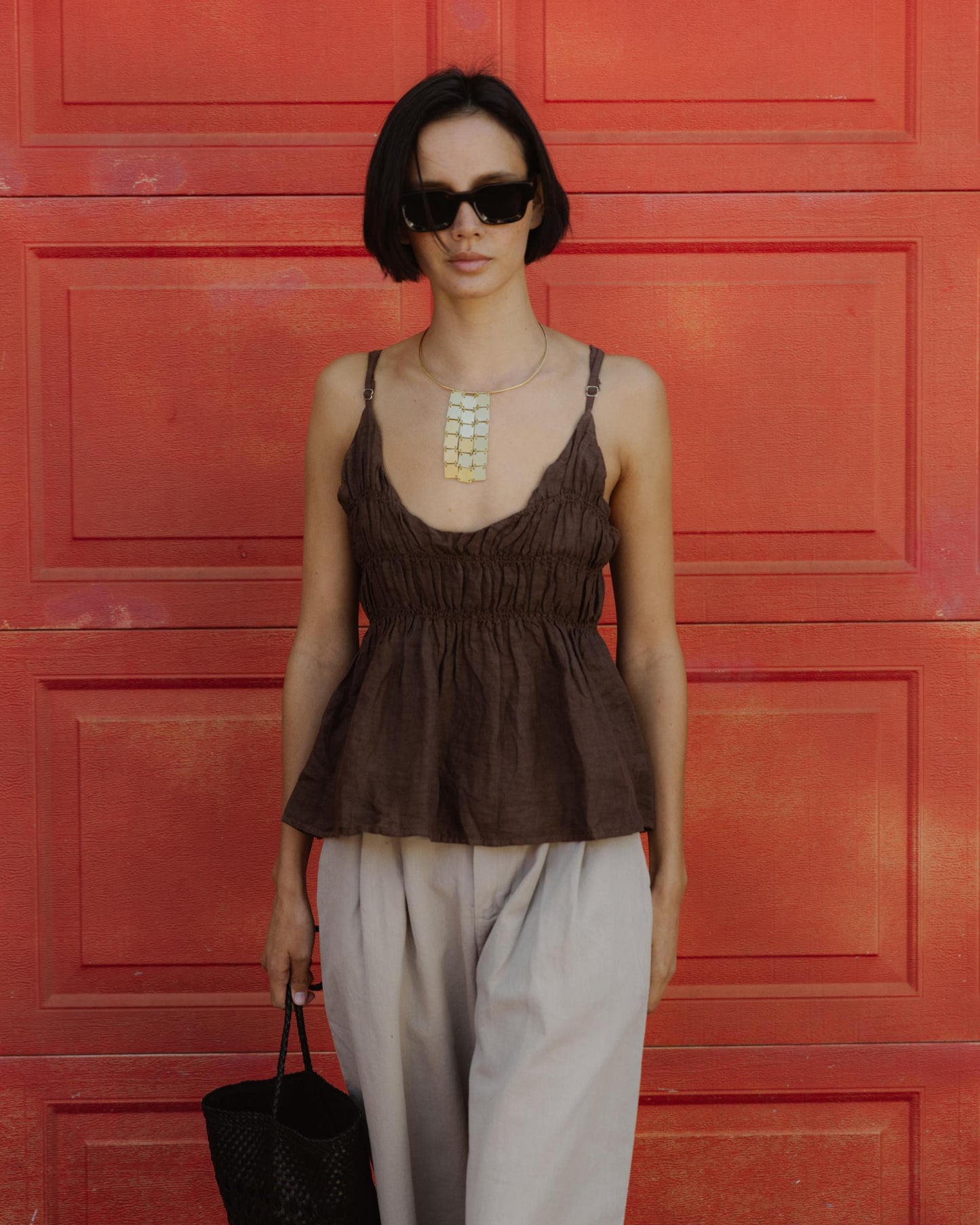 Top Lino Tirante Fino Gomas Marrón