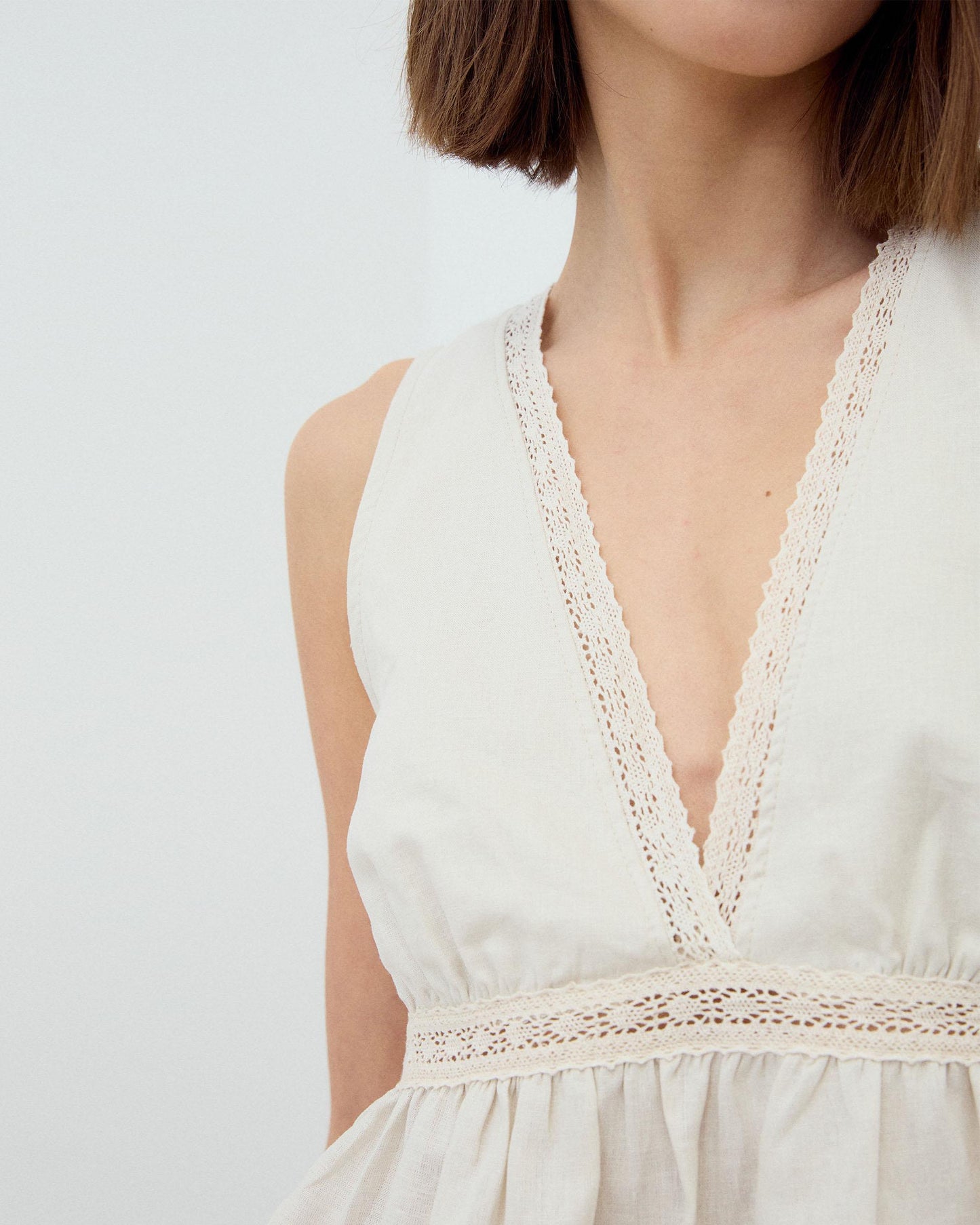 Gathered Lace Top Beige