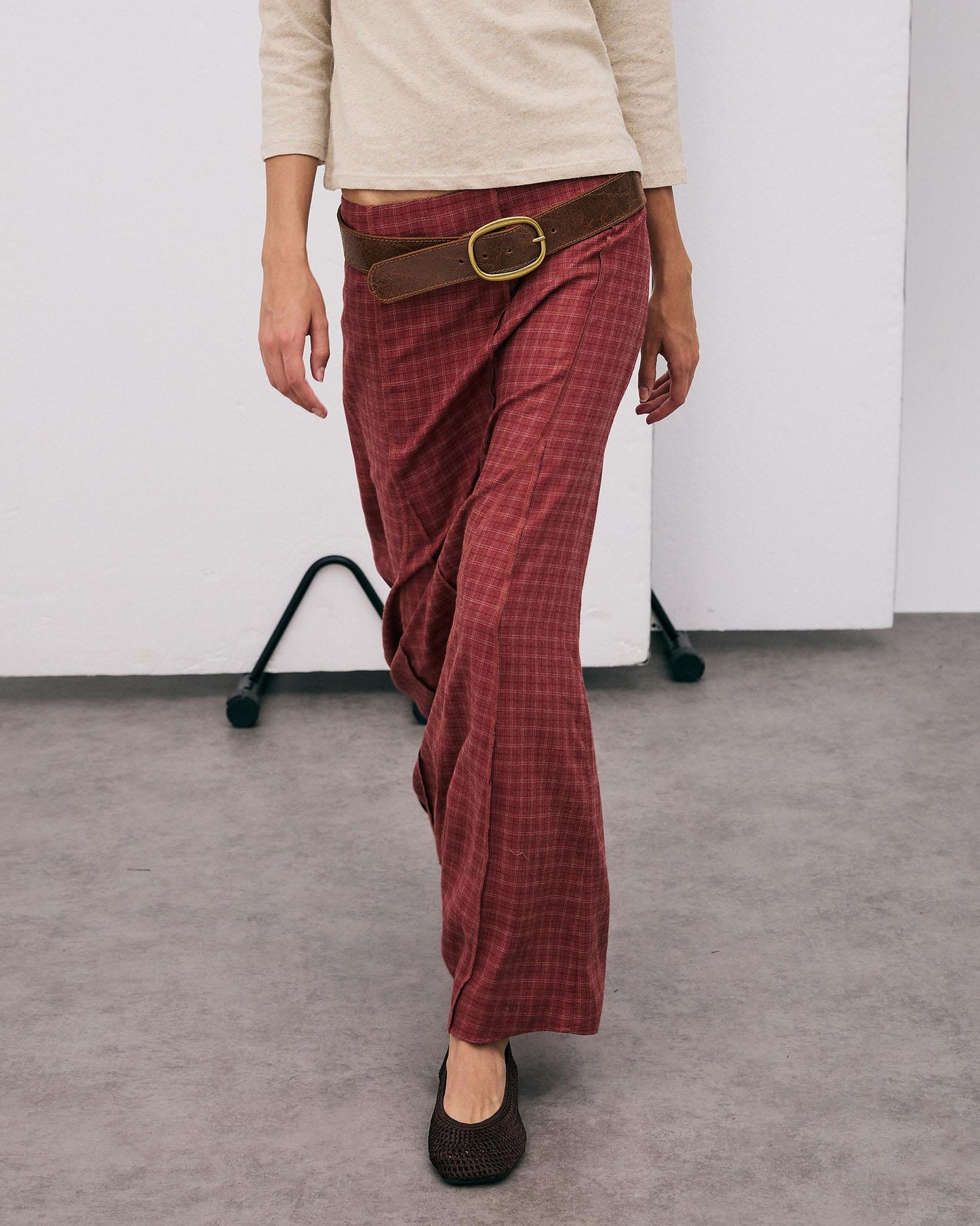 Terracotta Plaid Seamed Skirt