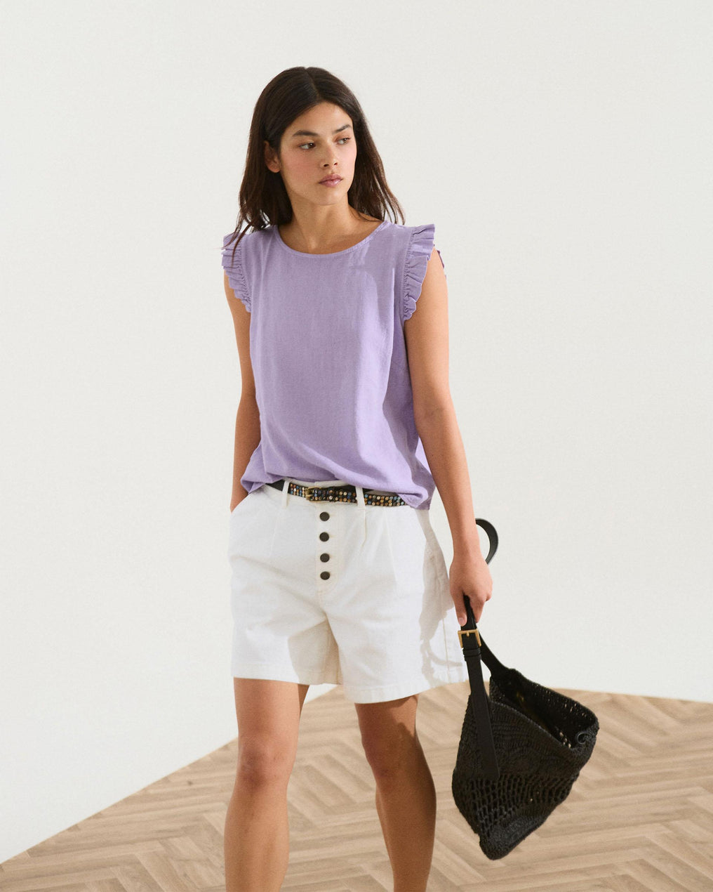 Purple Linen Button-Back Top