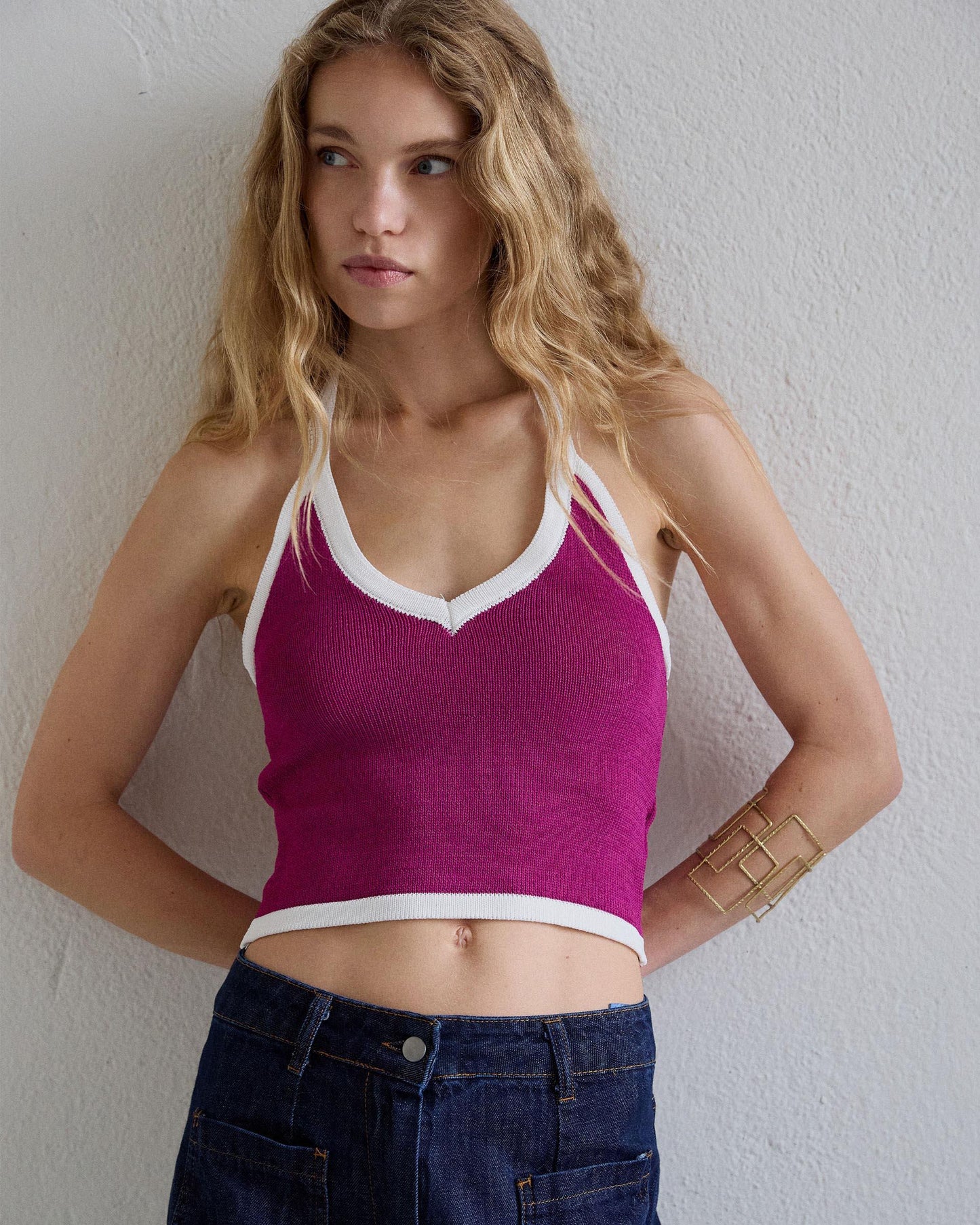 Contrast Fuchsia Halter Top