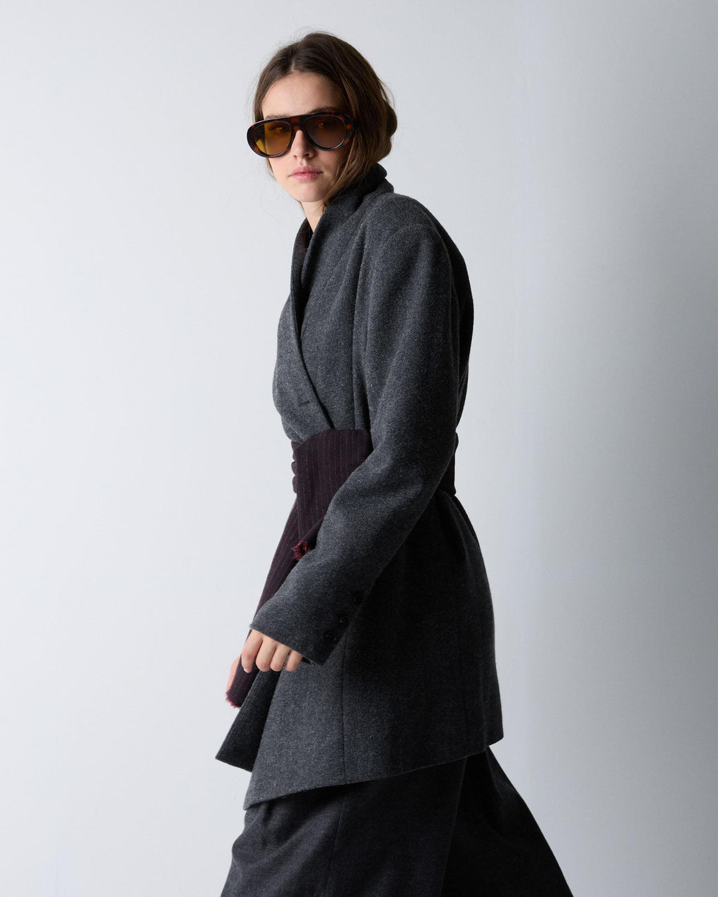 Abrigo Paño Solapa Mezcla Lana Gris