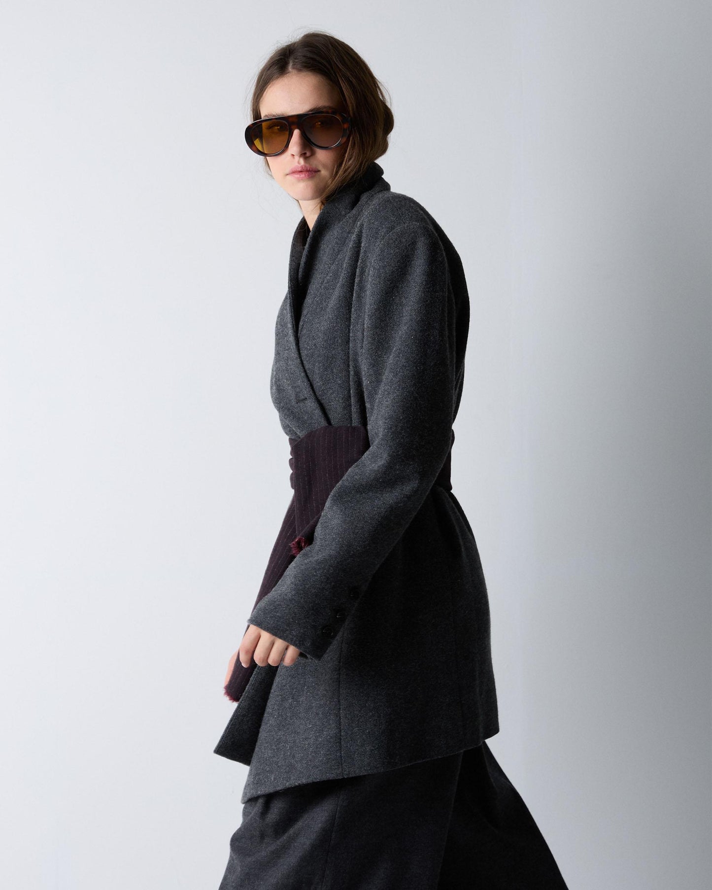 Abrigo Paño Solapa Mezcla Lana Gris