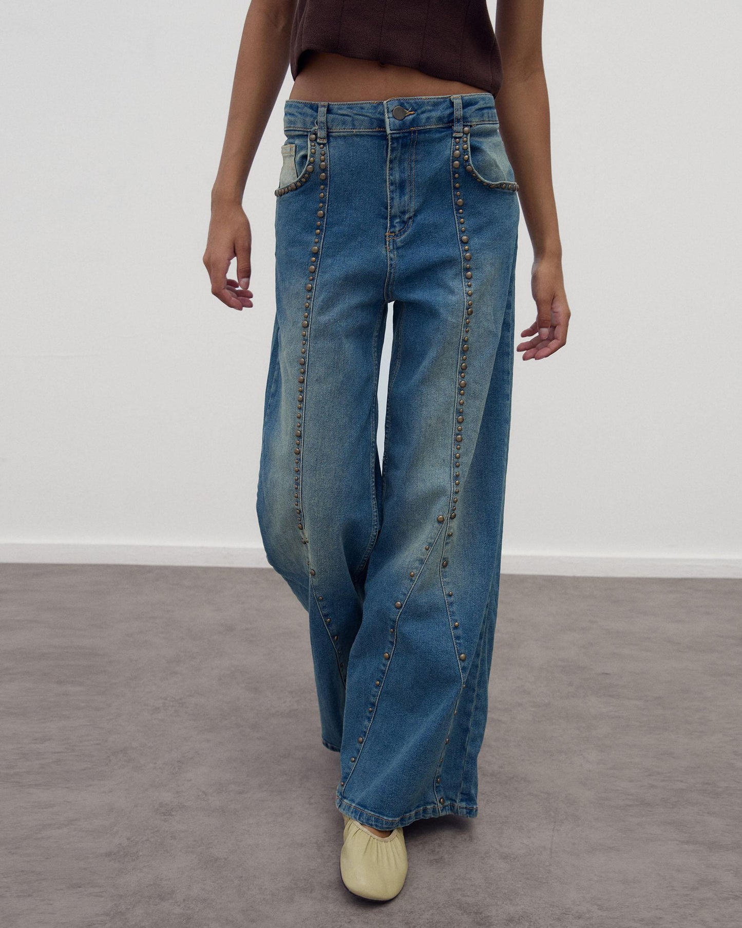 Jeans Tachas Costuras Azul