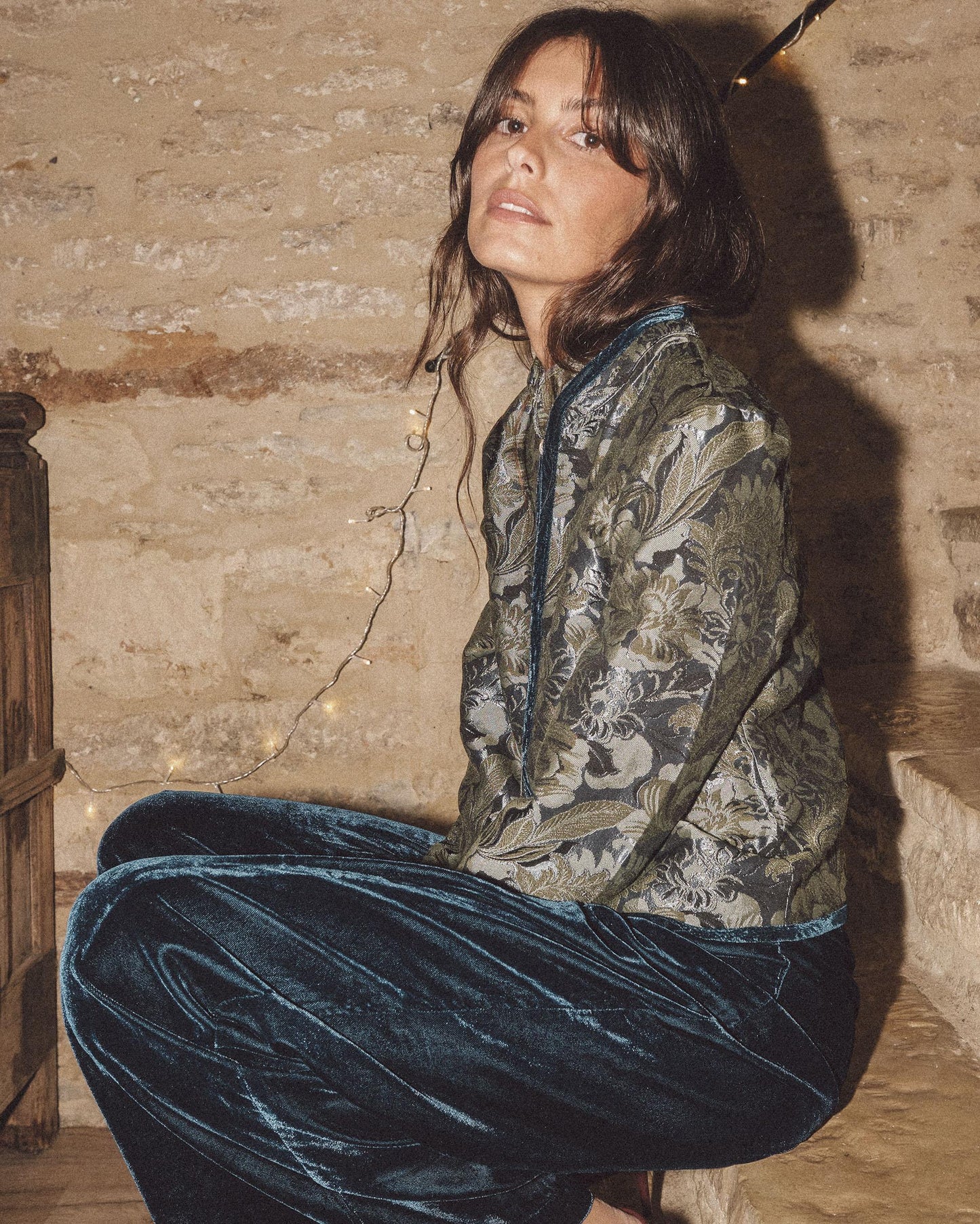 Chaqueta Jacquard Terciopelo Verde Agua