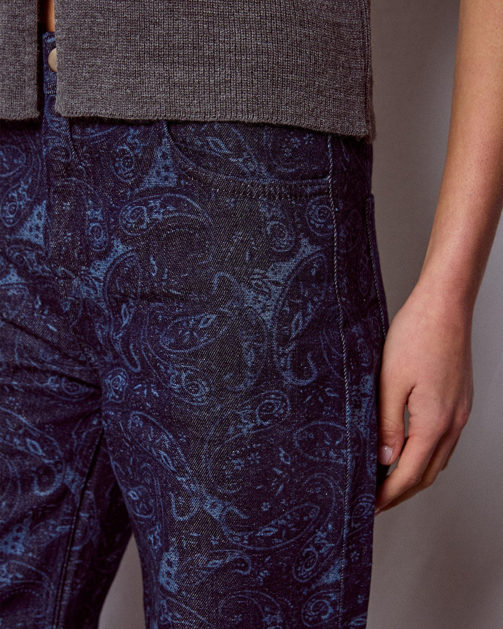 Jeans Wide Leg Estampado Azul Oscuro