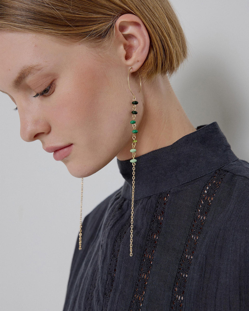 Green Ball Strip Hook Earrings