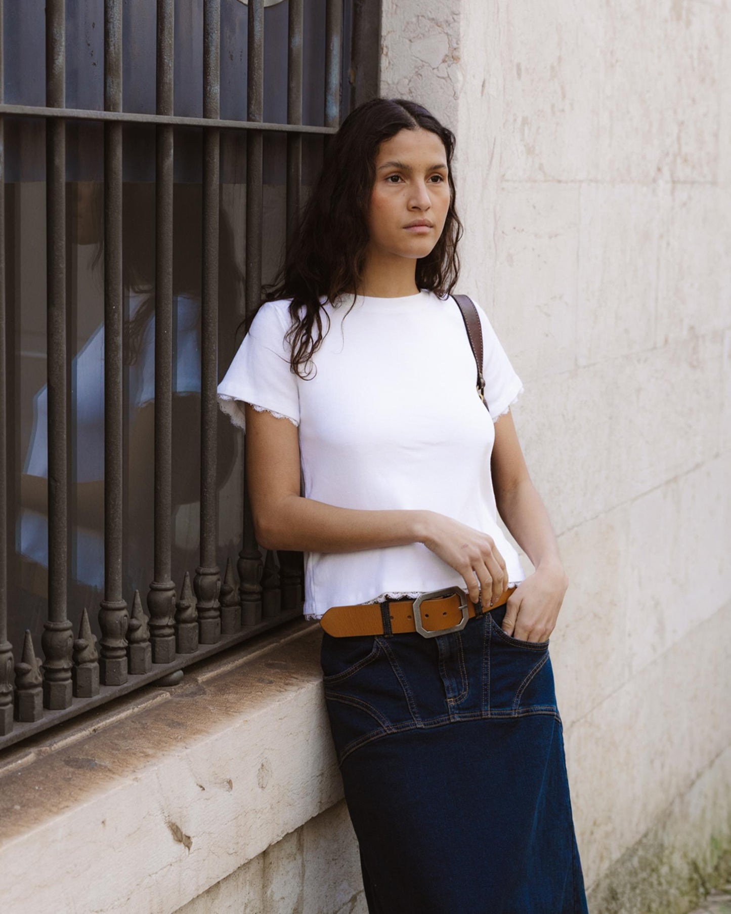 T-shirt de Manga Curta com Renda Branca