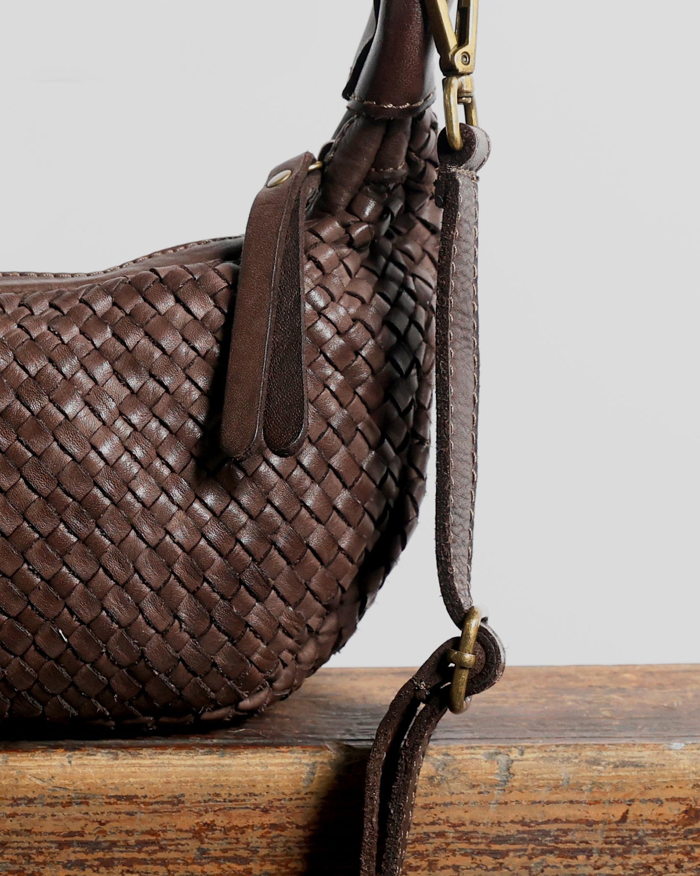 Bolso Piel Trenzada Hombro Marrón