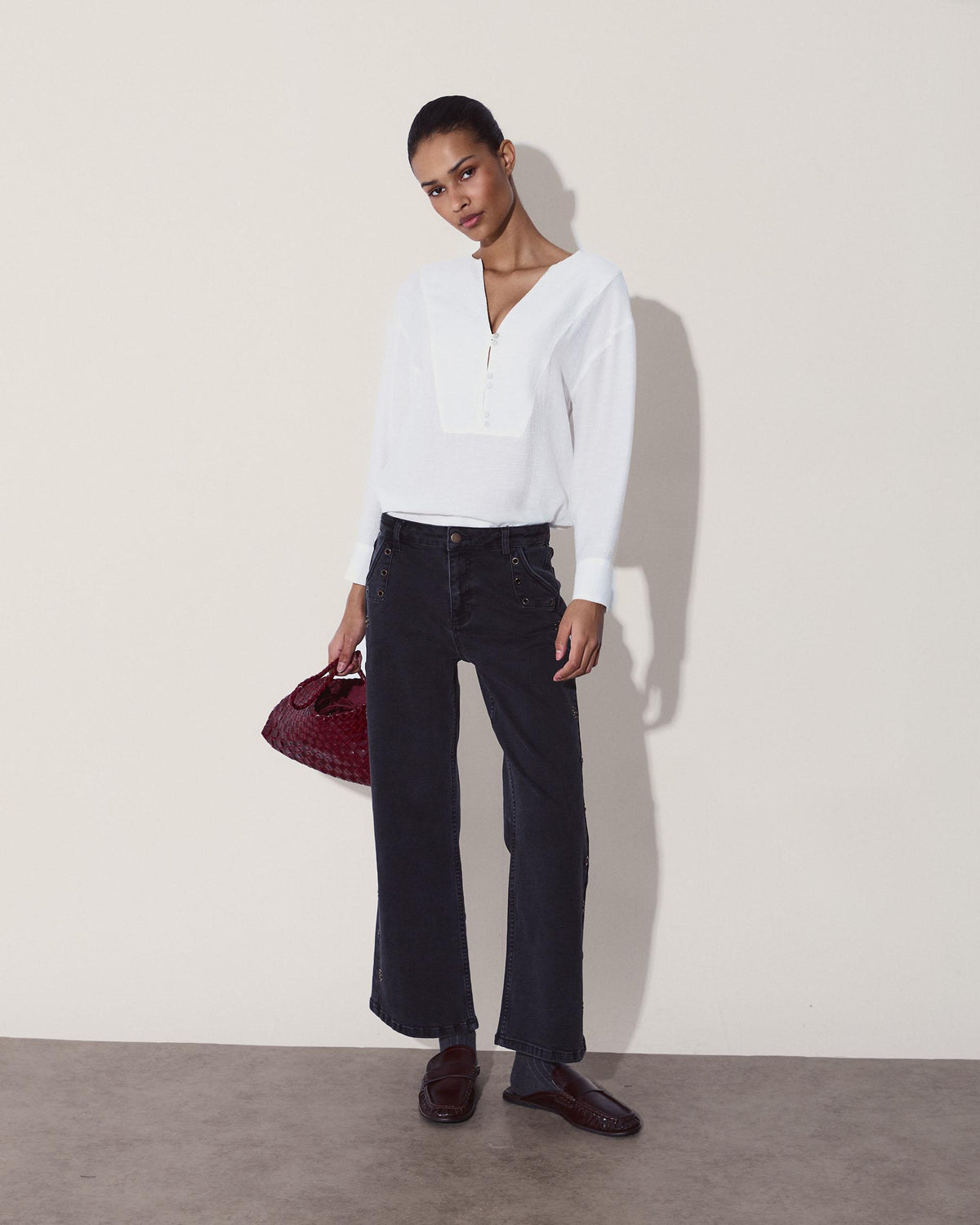 Blusa Canesú Triangular Botones Blanca
