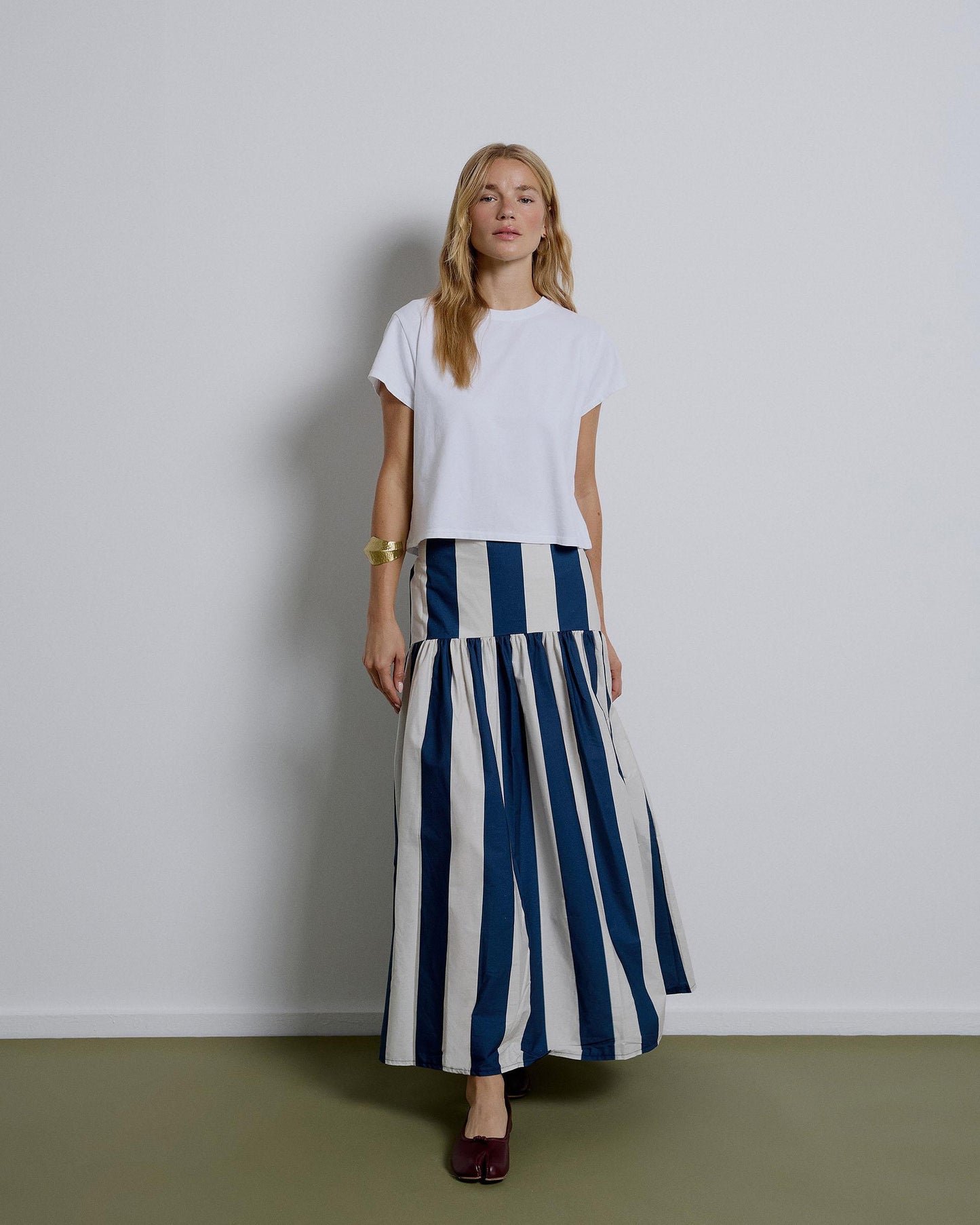 Long Skirt Yoke Dark Blue Stripes