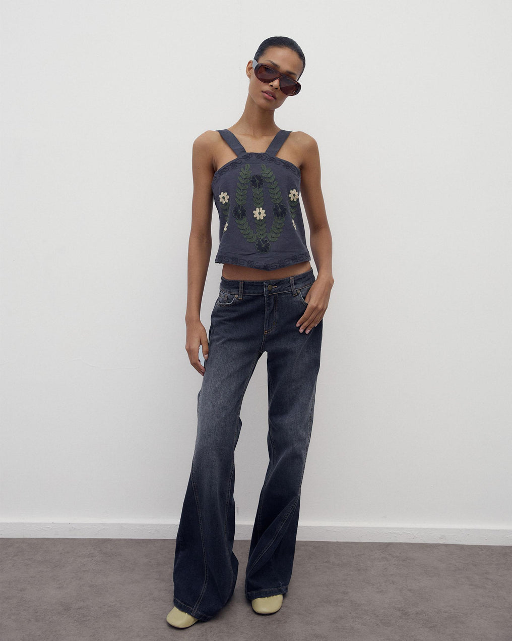 Top Halter Canvas Bordados Antracita