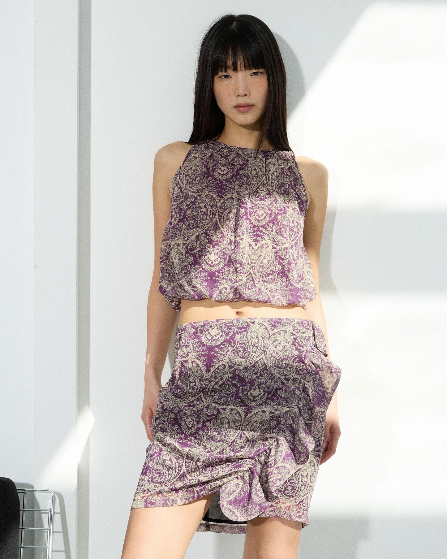 Minifalda Volante Estampado Morado