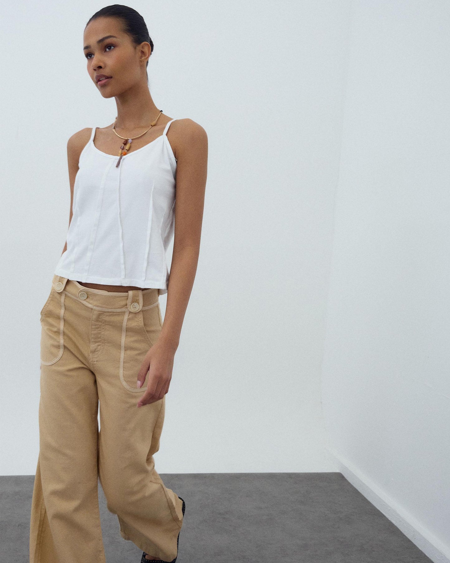 White Ribbed Strap T-Shirt