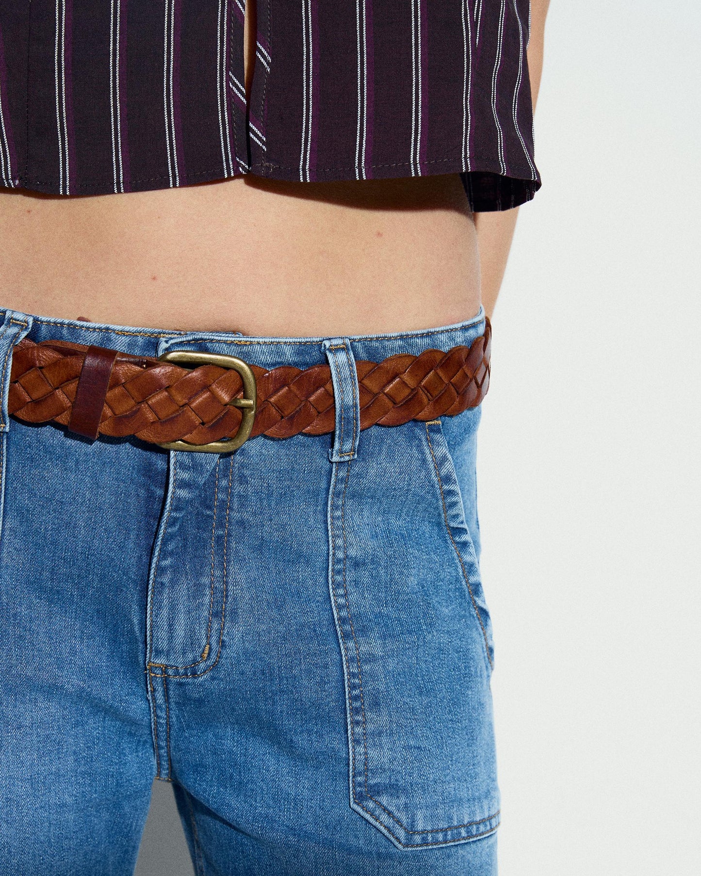 Cinturón Piel Trenzado Marrón