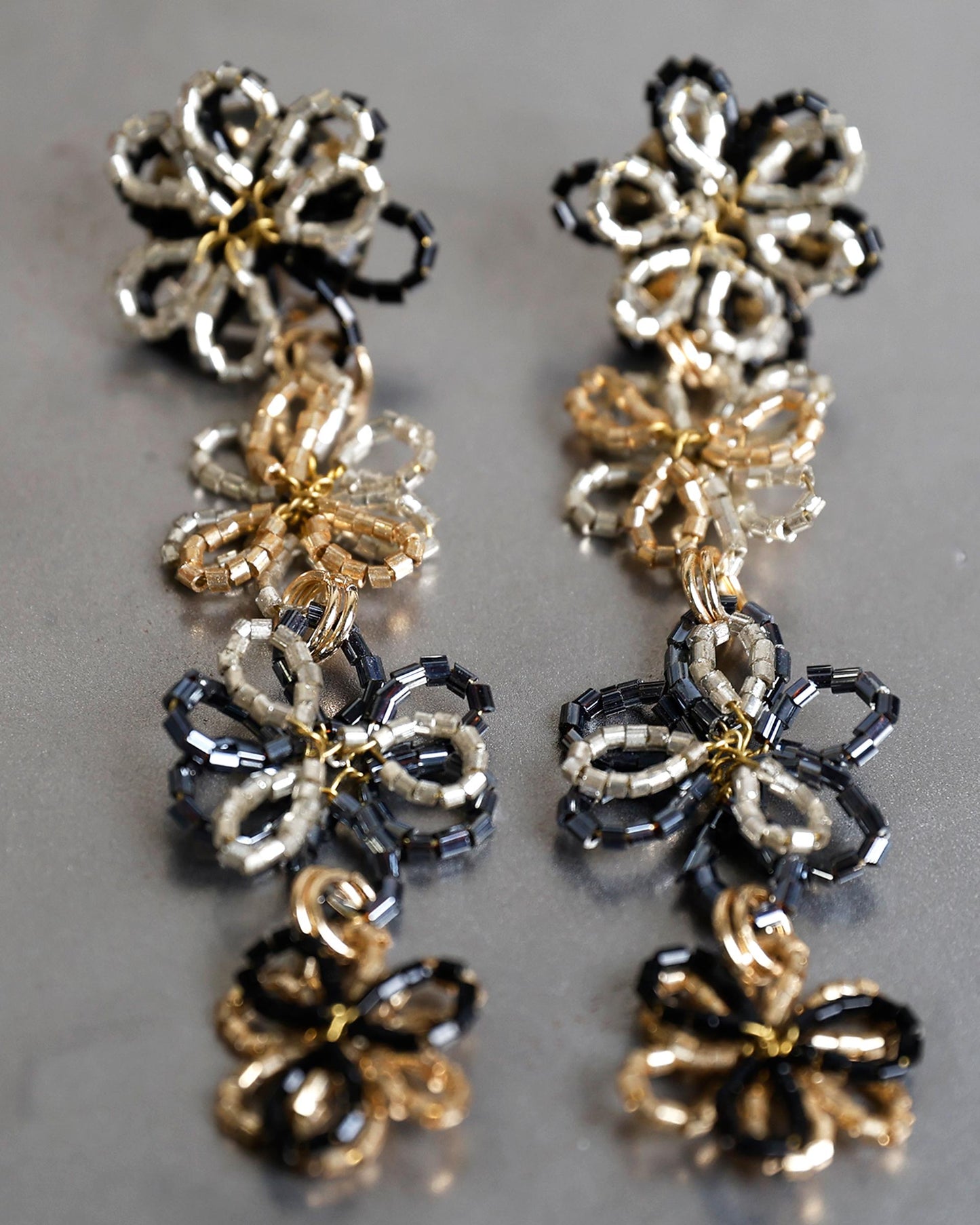 Black Beaded Flower Earrings