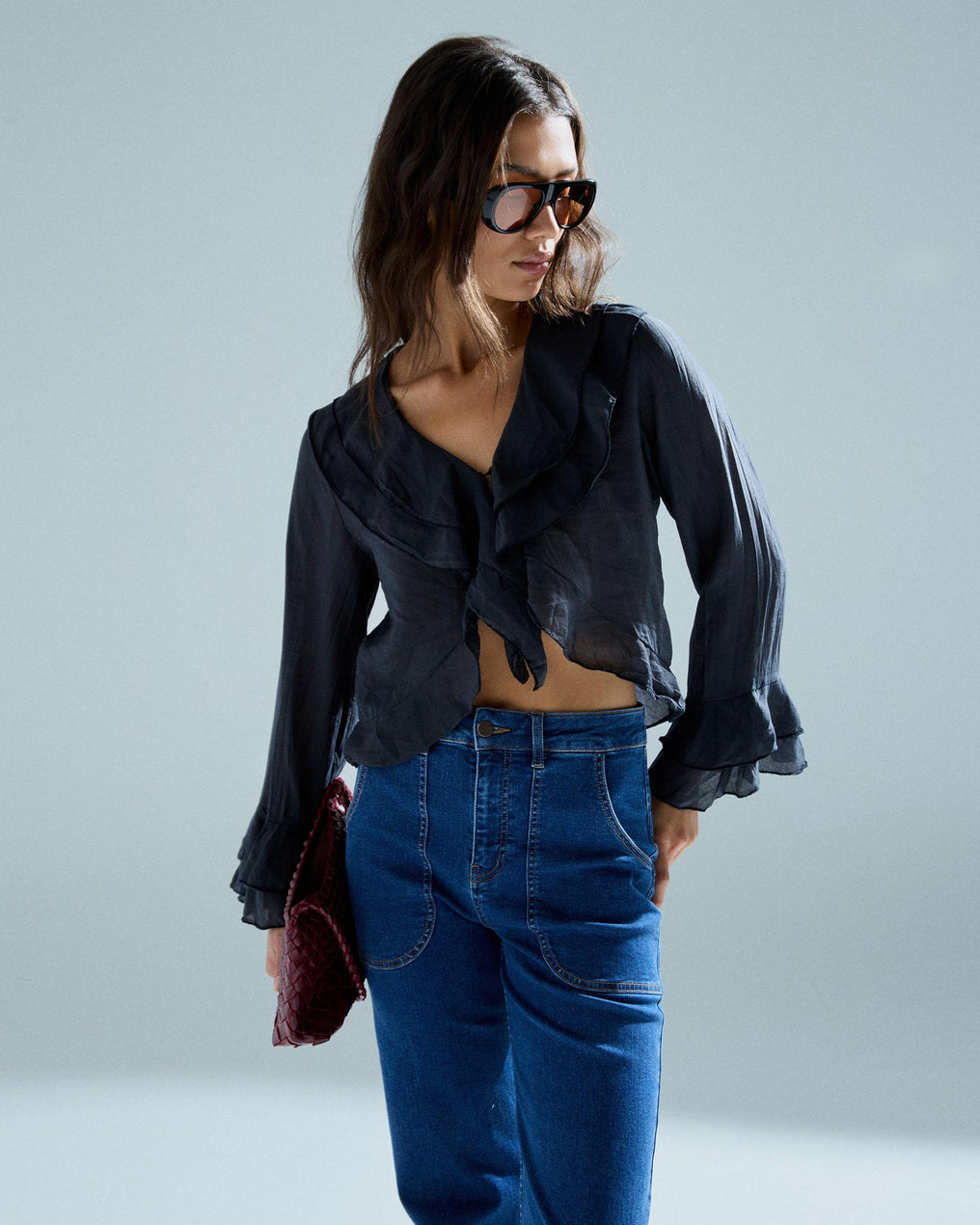 Blusa Tencel Volantes Negro