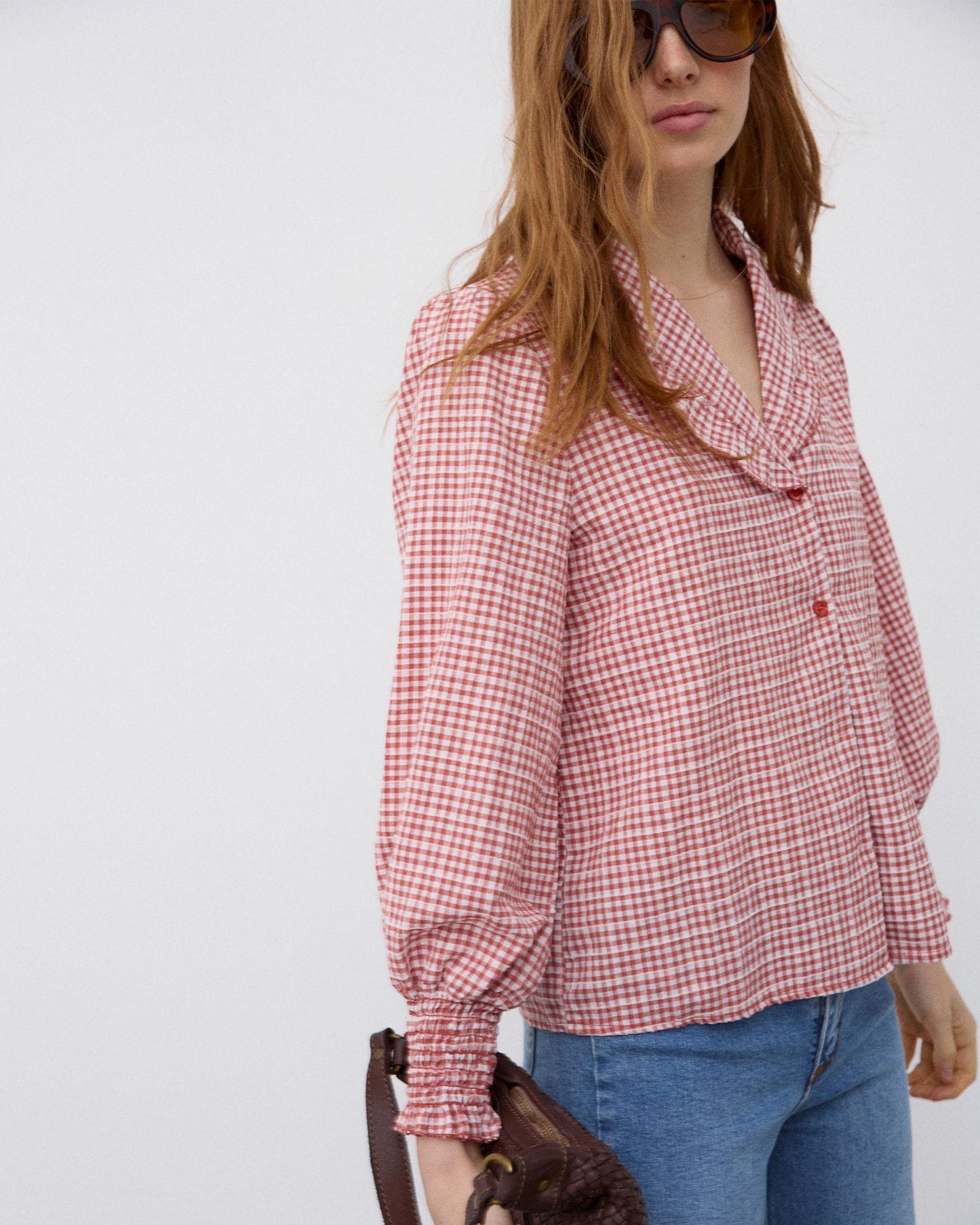 Blusa Folho Gola Vichy Tijolo