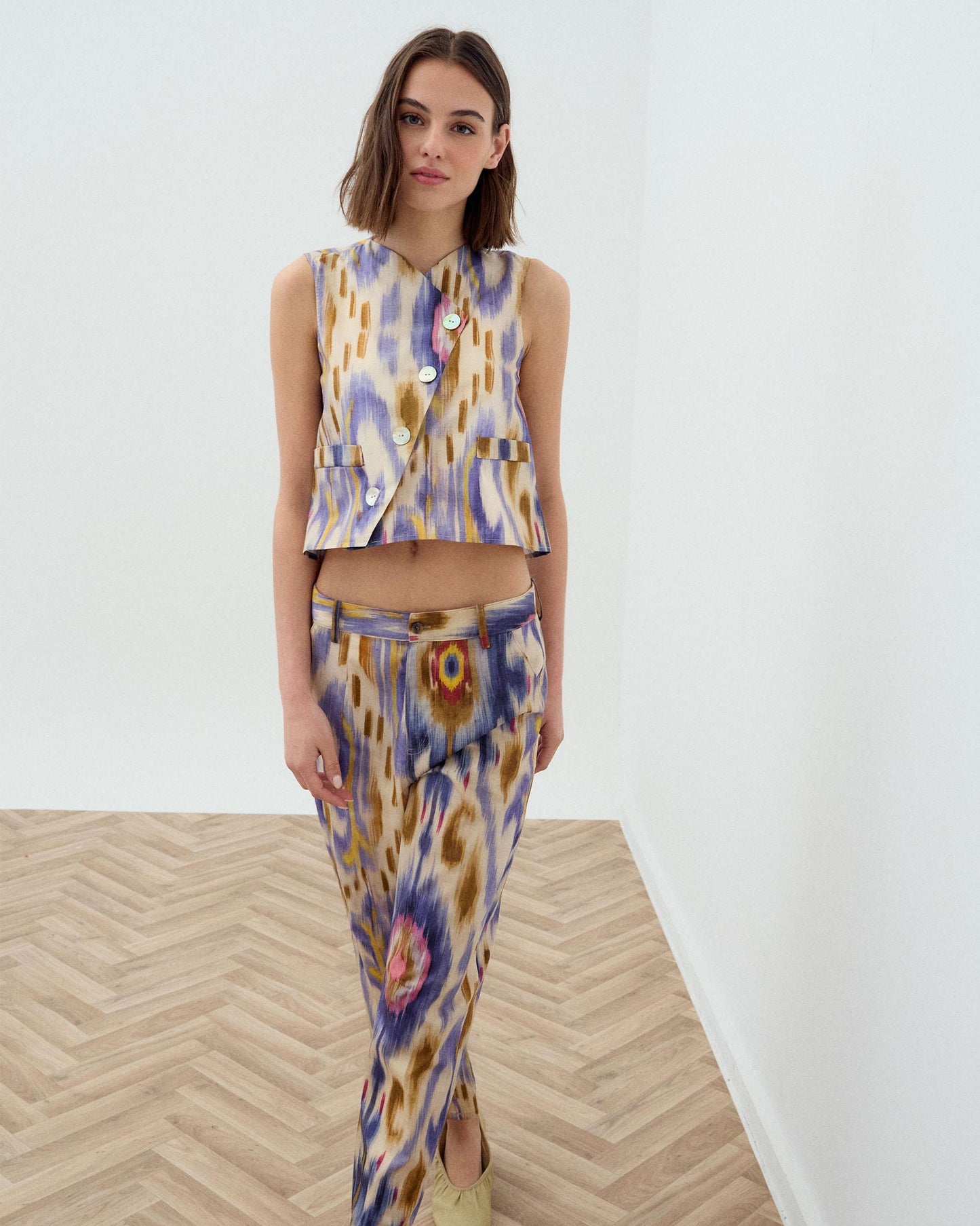 Multicolor Tie-Dye Ethnic Vest with Side Buttons