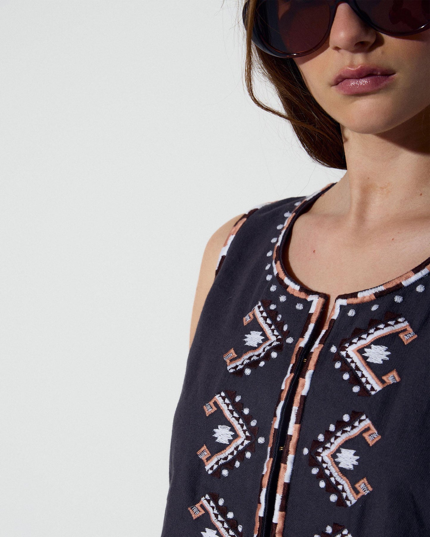 Top Canvas Bordado Etnico Antracita