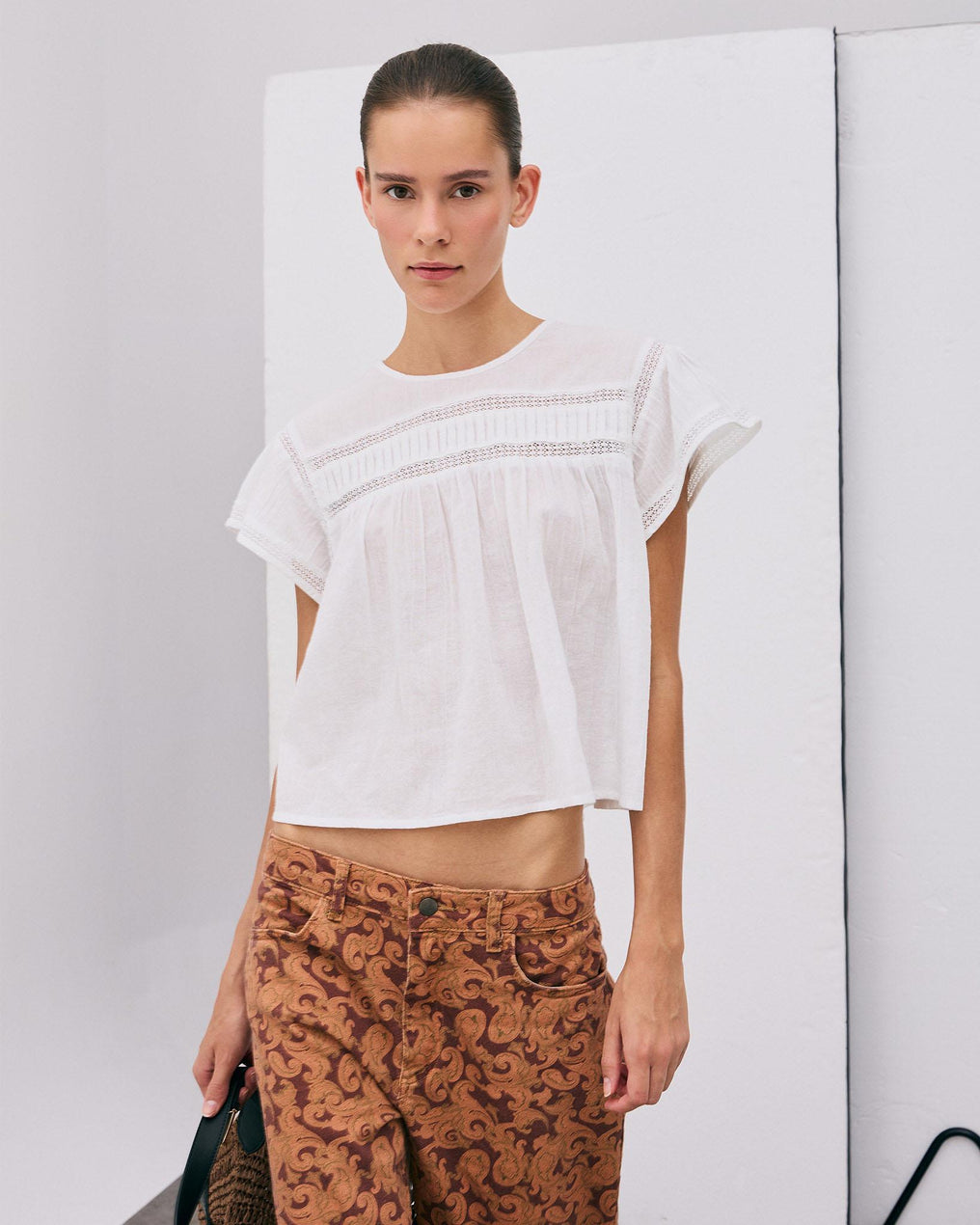 Blouse Manches Courtes Dentelle Avant Blanc