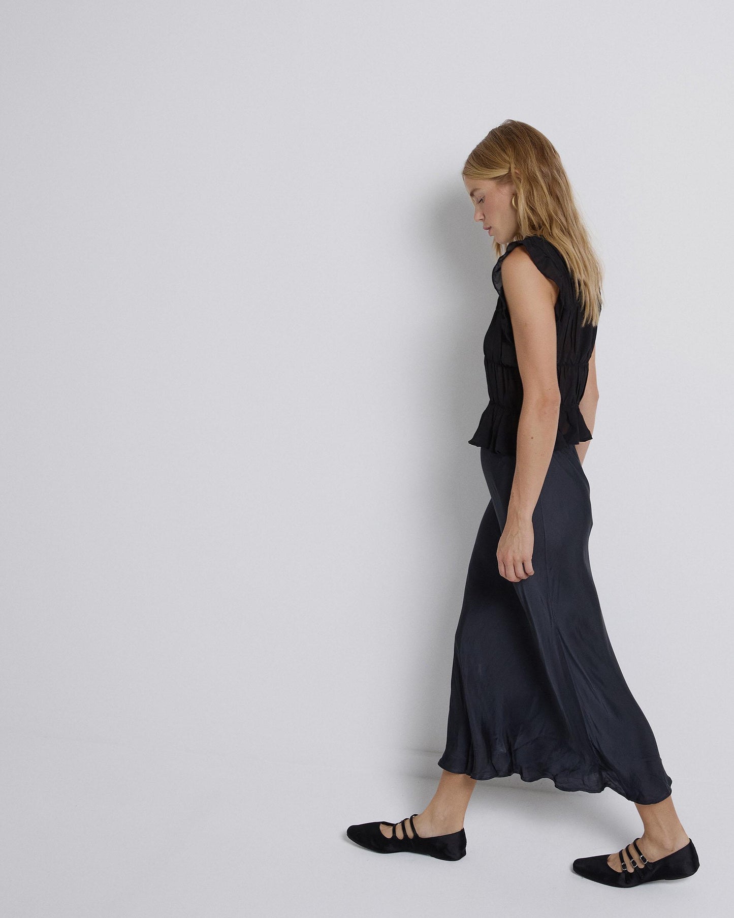 Anthracite Satin Evase Skirt