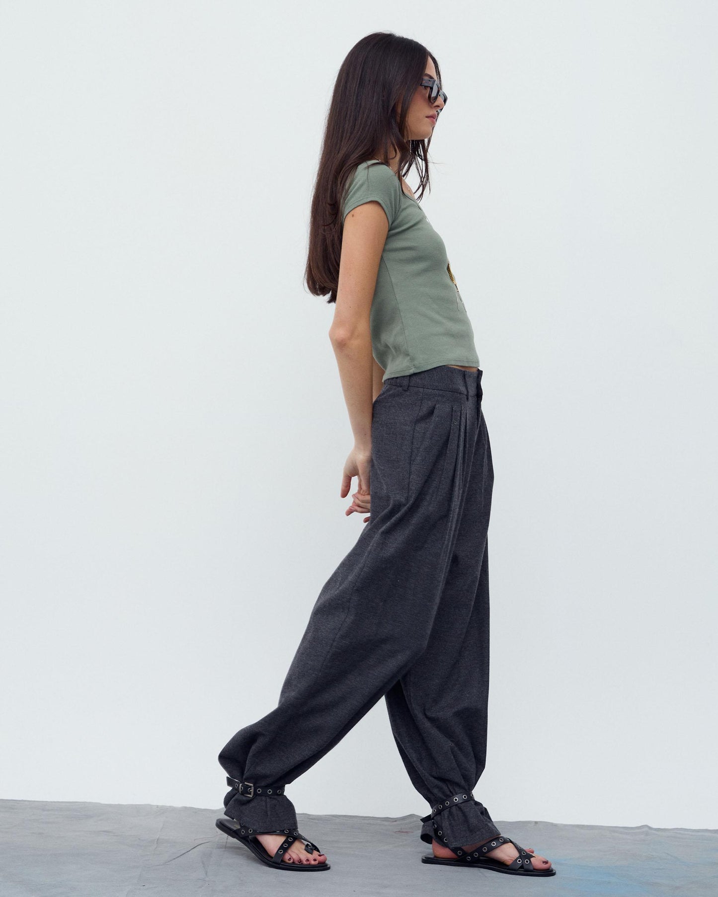 Triple Pleat Trousers Anthracite Herringbone