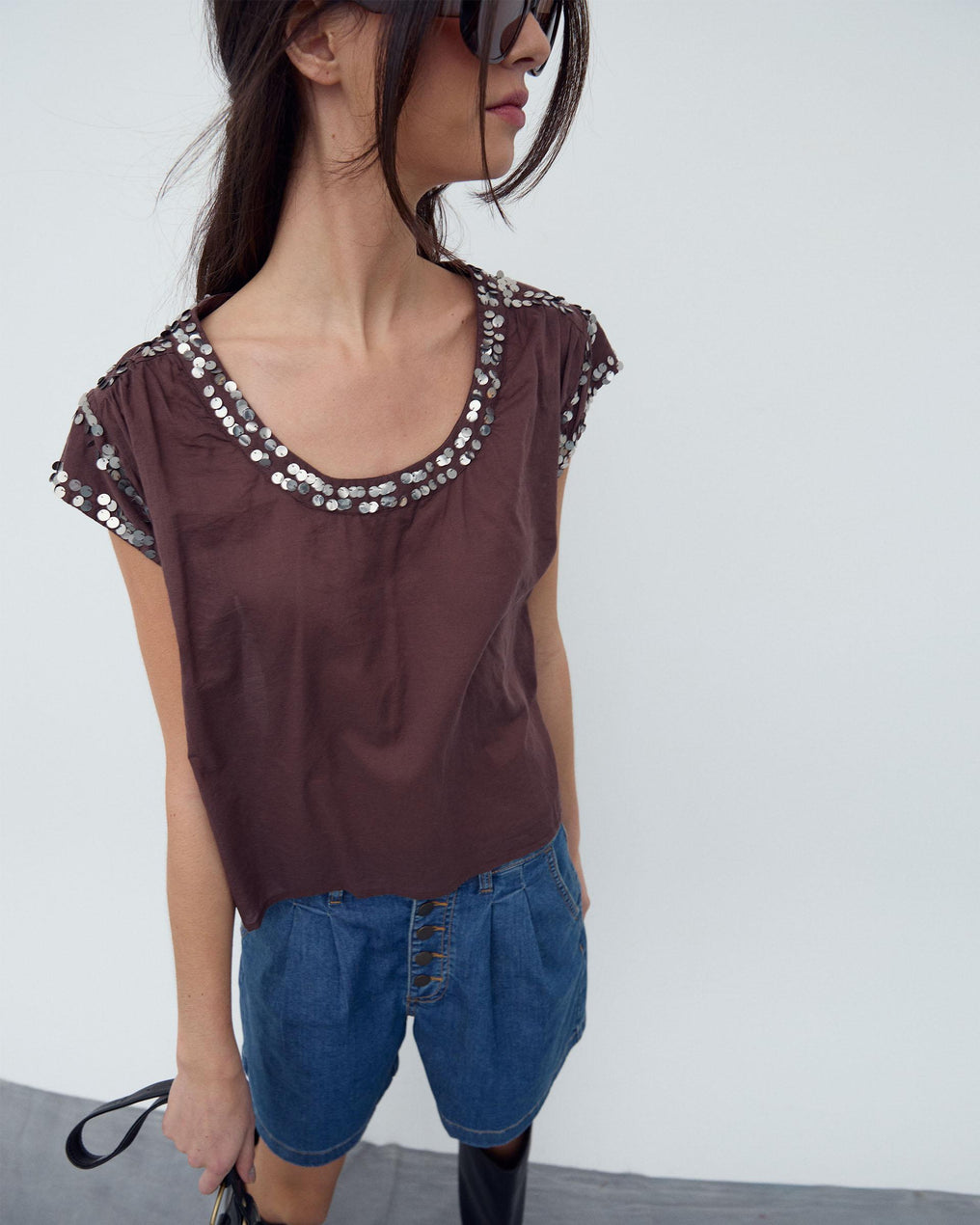 Blusa Lantejoulas Castanho