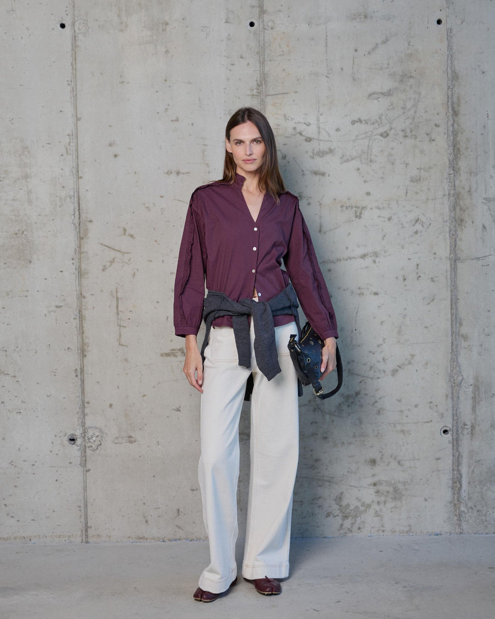 Camisa Volante Manga Morado