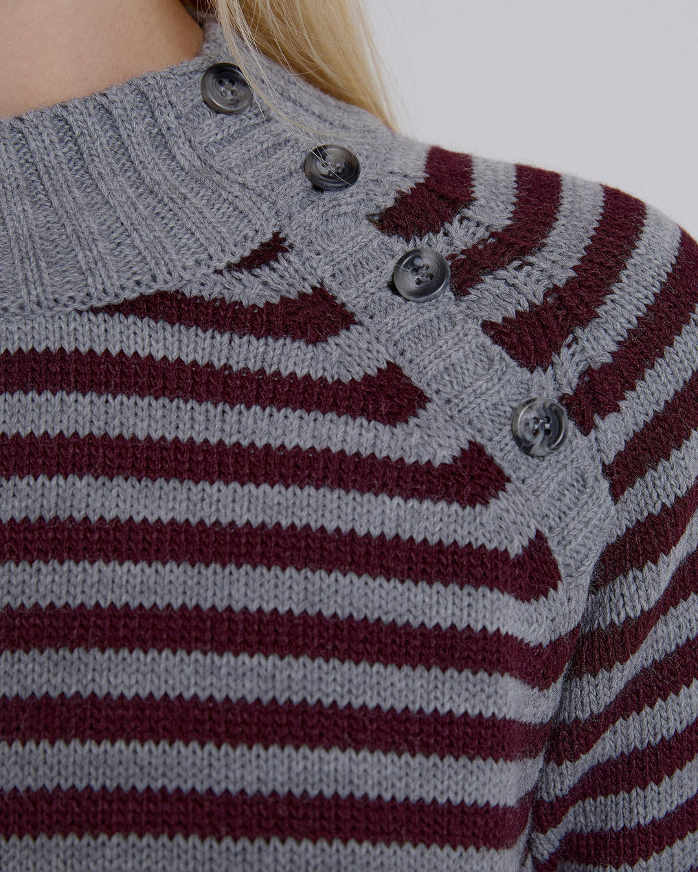 Jersey Manga Ranglán Botones Rayas Berenjena