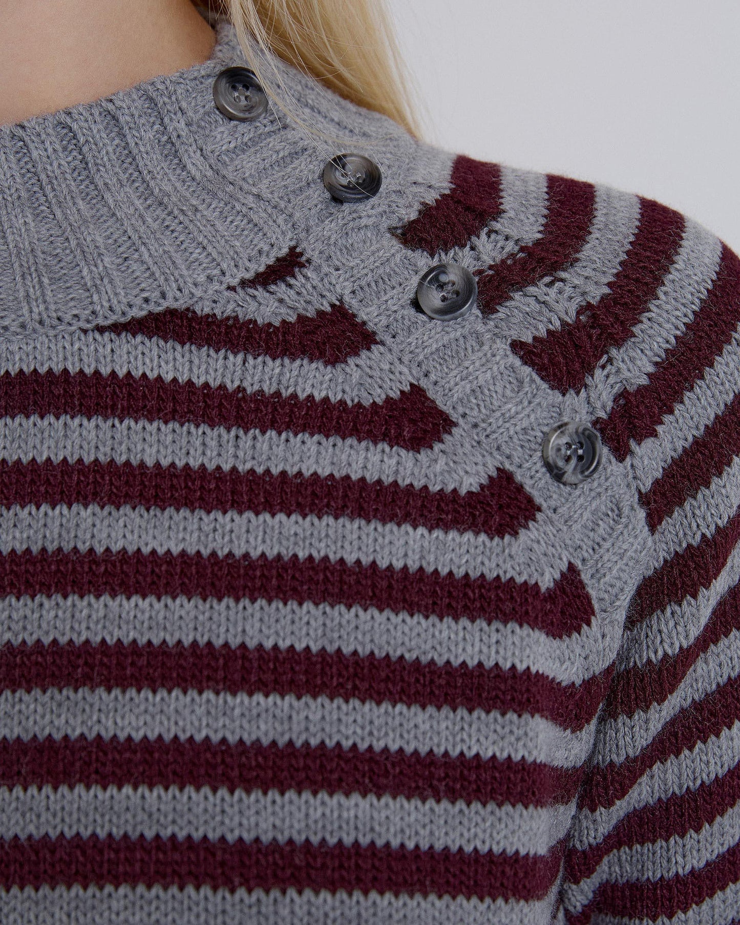 Jersey Manga Ranglán Botones Rayas Berenjena